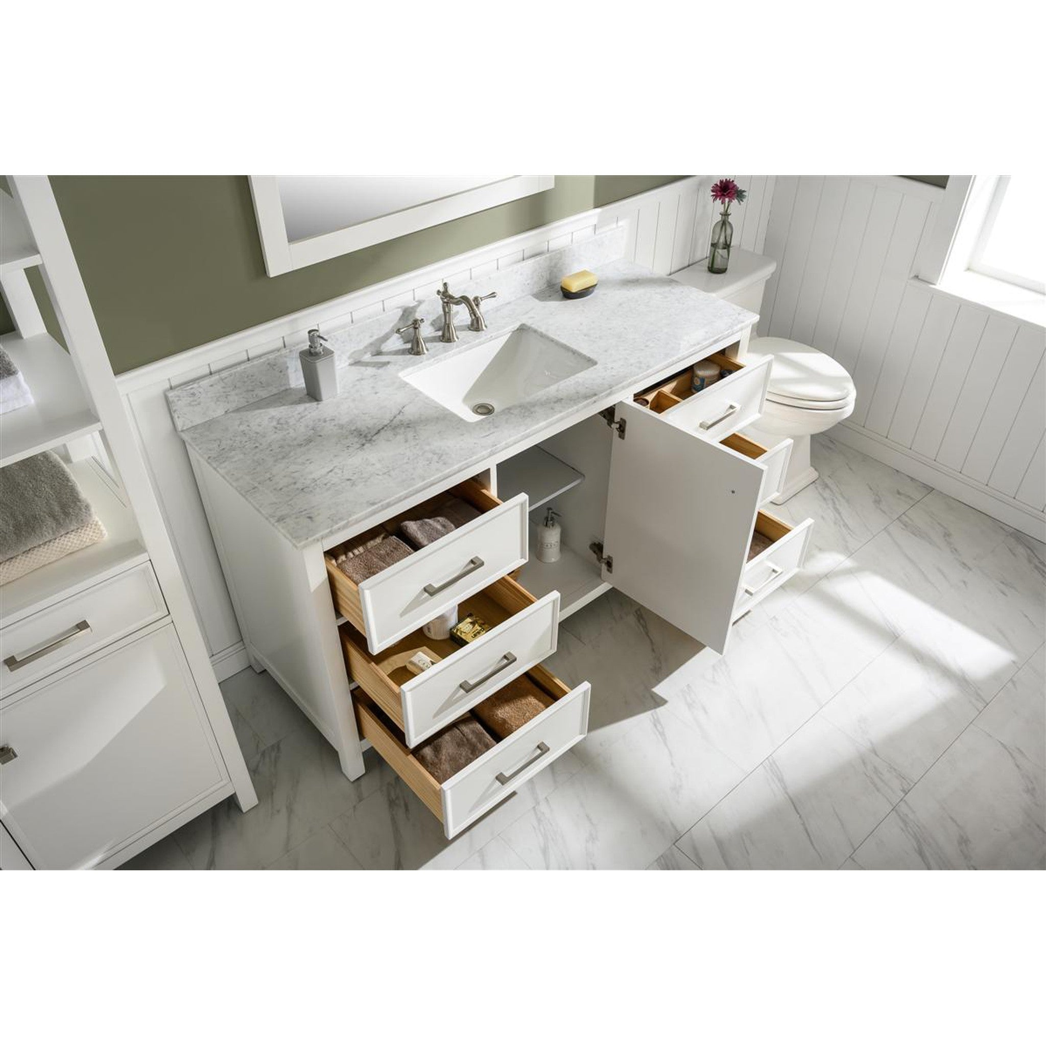 Legion Furniture 60" White Finish Single Sink Vanity Cabinet With Carrara White Top