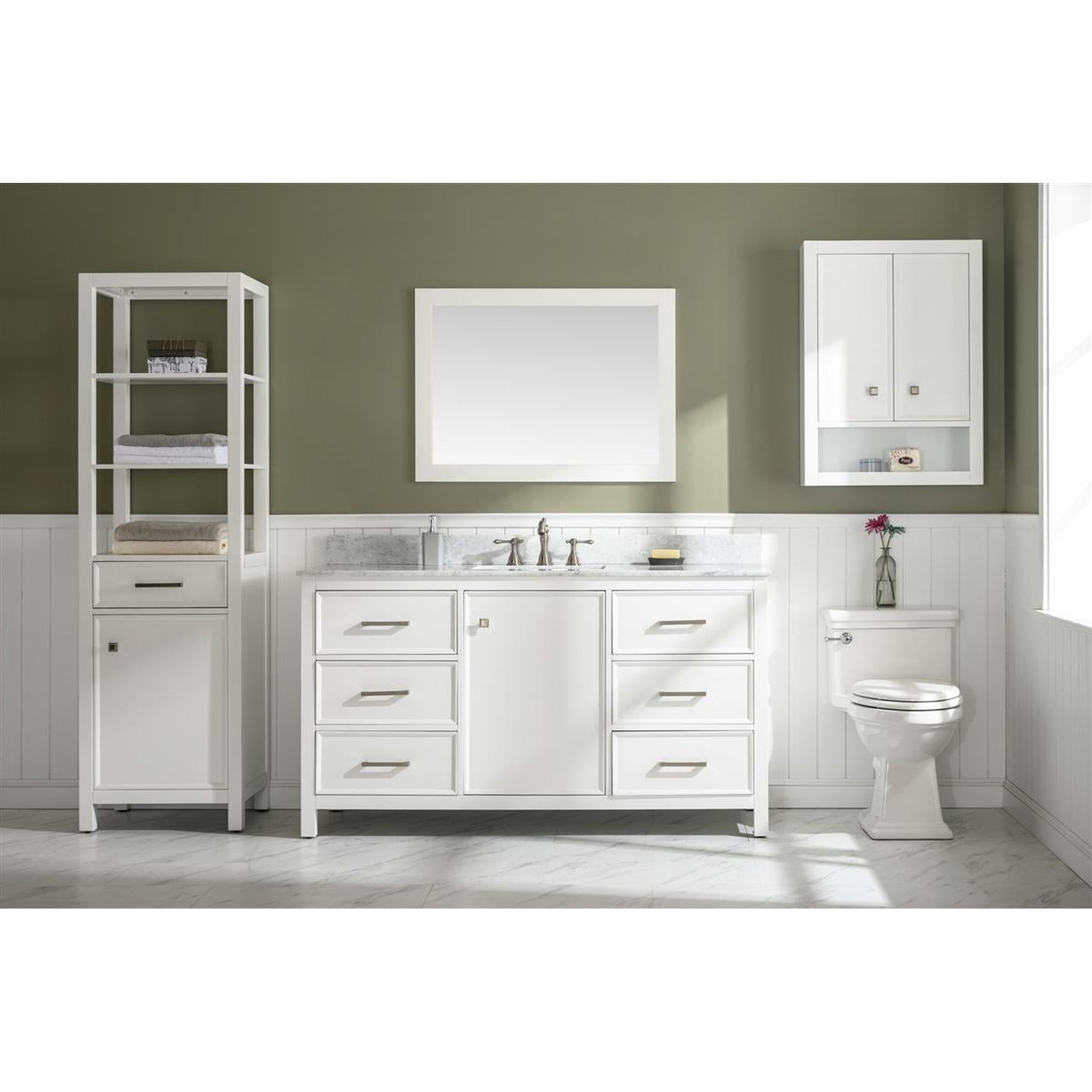 Legion Furniture 60" White Finish Single Sink Vanity Cabinet With Carrara White Top