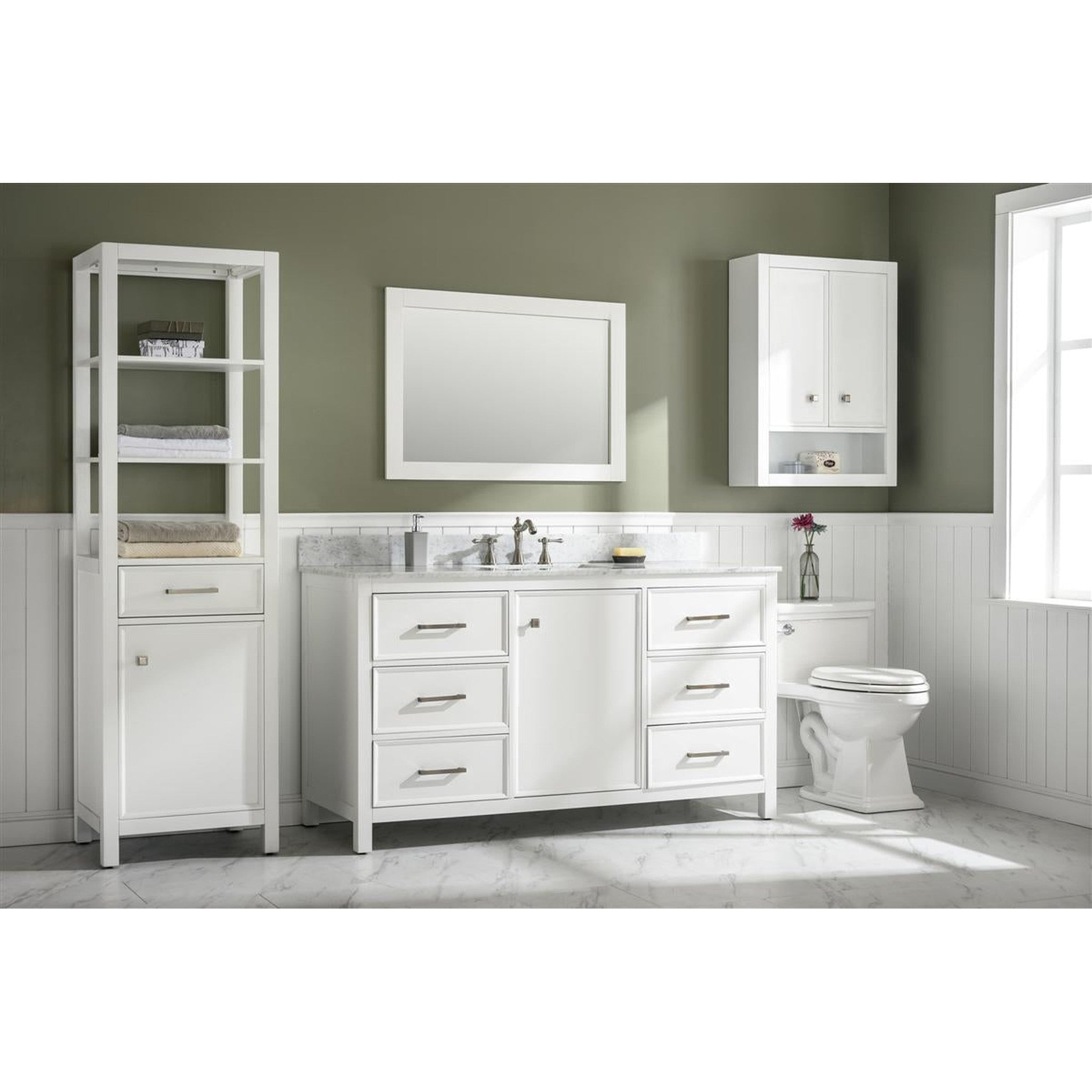 Legion Furniture 60" White Finish Single Sink Vanity Cabinet With Carrara White Top