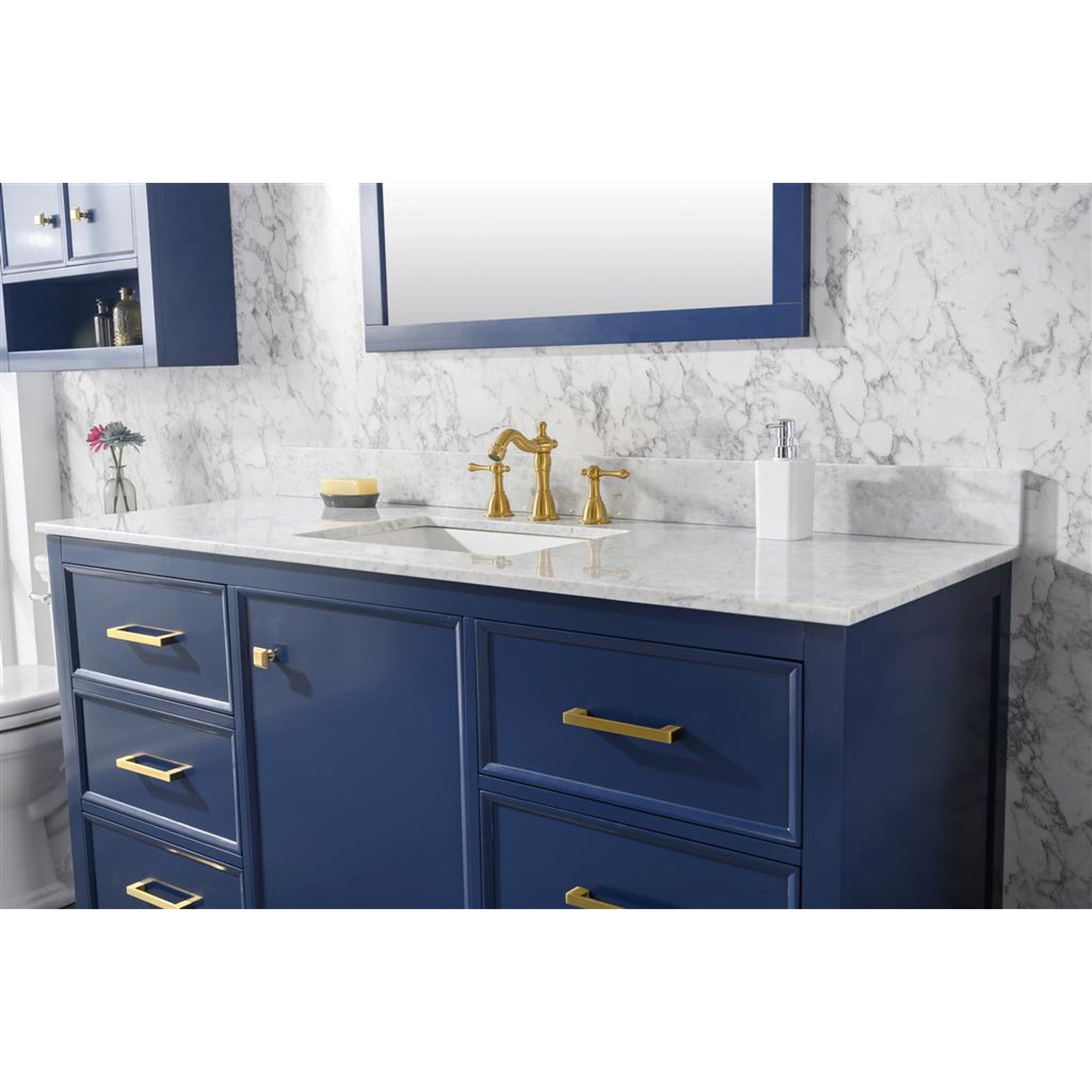 Legion Furniture 60" Blue Finish Single Sink Vanity Cabinet With Carrara White Top