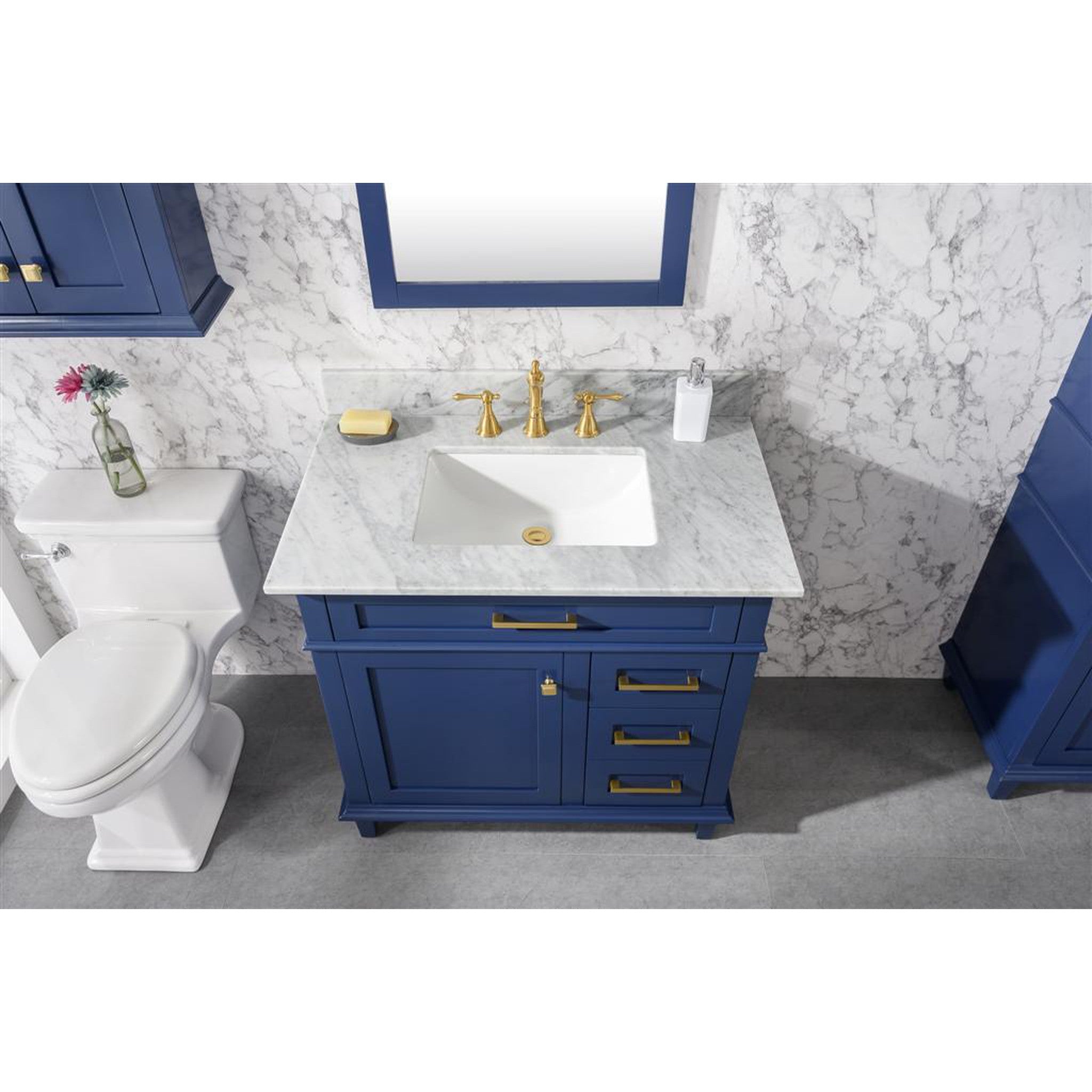 Legion Furniture WLF2236-B 36 Inch Blue Finish Sink Vanity Cabinet with Carrara White Top