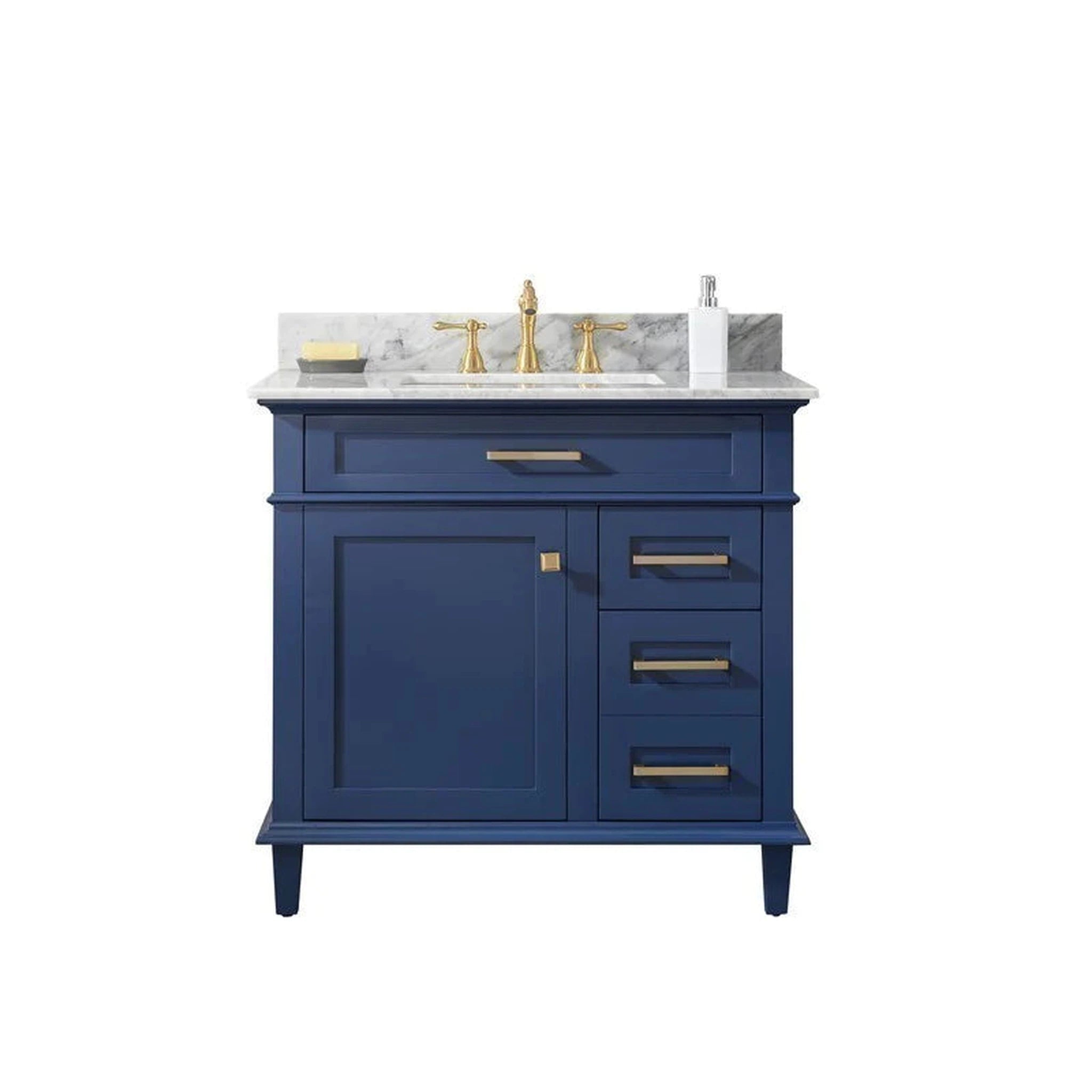 Legion Furniture WLF2236-B 36 Inch Blue Finish Sink Vanity Cabinet with Carrara White Top