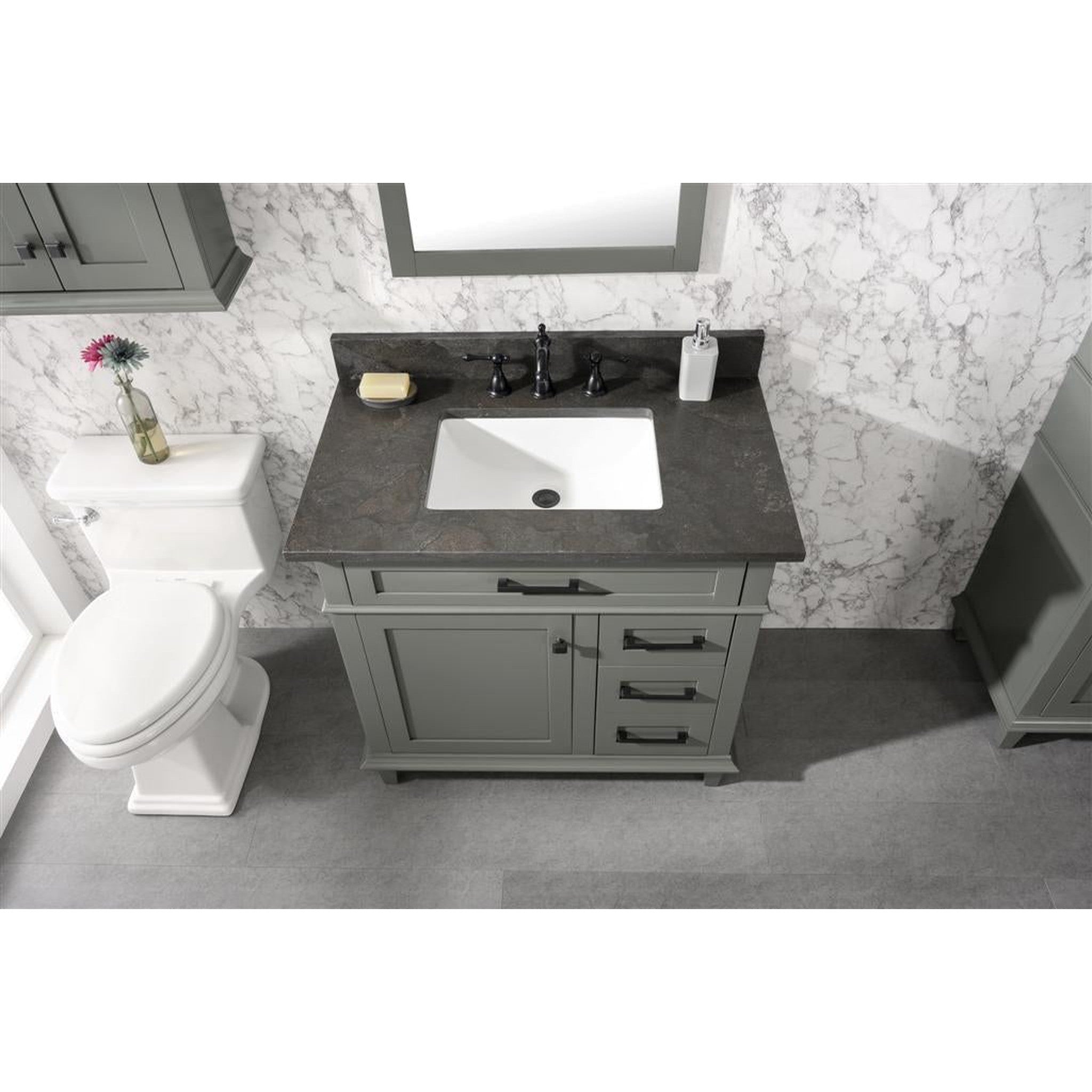 Legion Furniture WLF2236-PG 36 Inch Pewter Green Finish Sink Vanity Cabinet with Blue Lime Stone Top