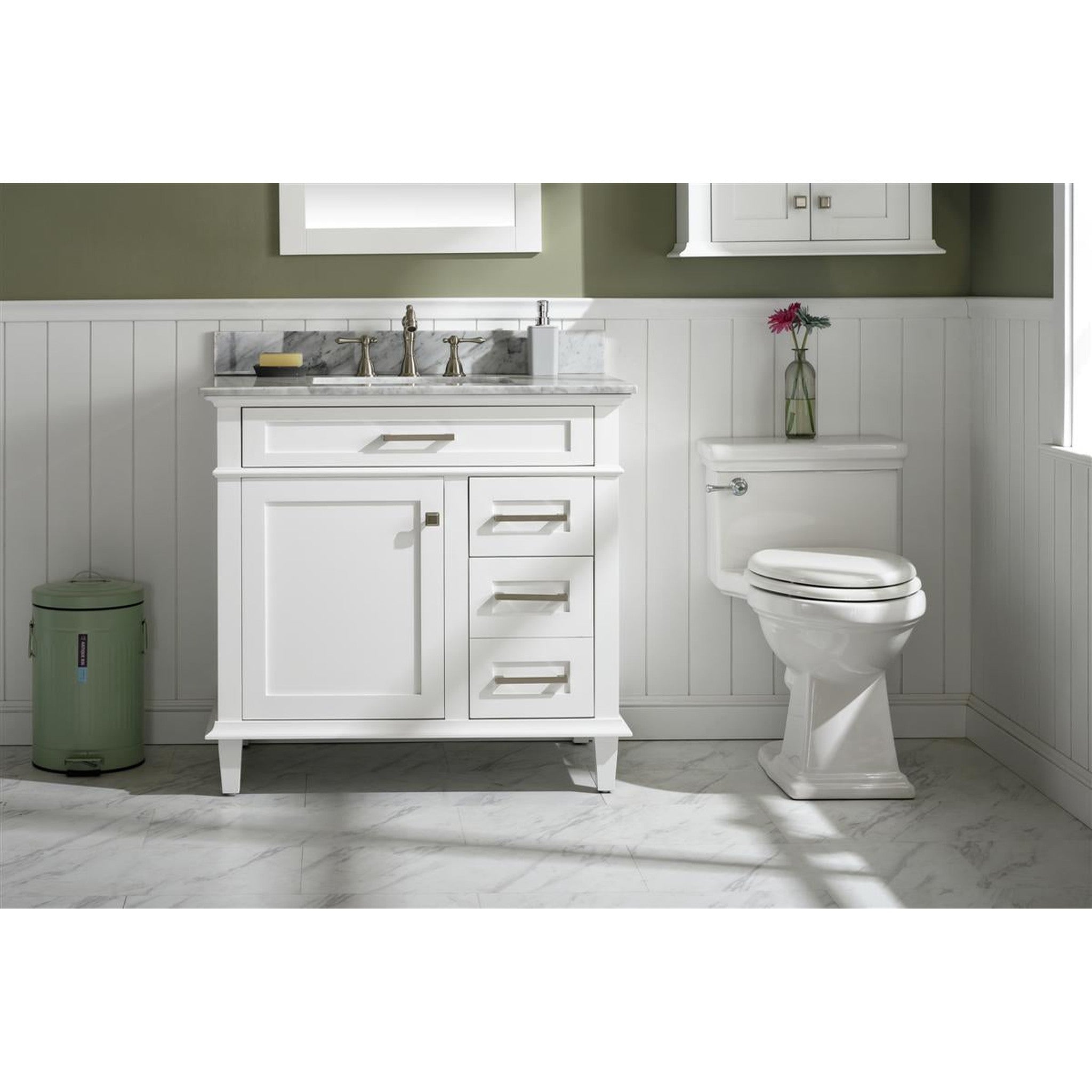 Legion Furniture WLF2236-W 36 Inch White Finish Sink Vanity Cabinet with Carrara White Top