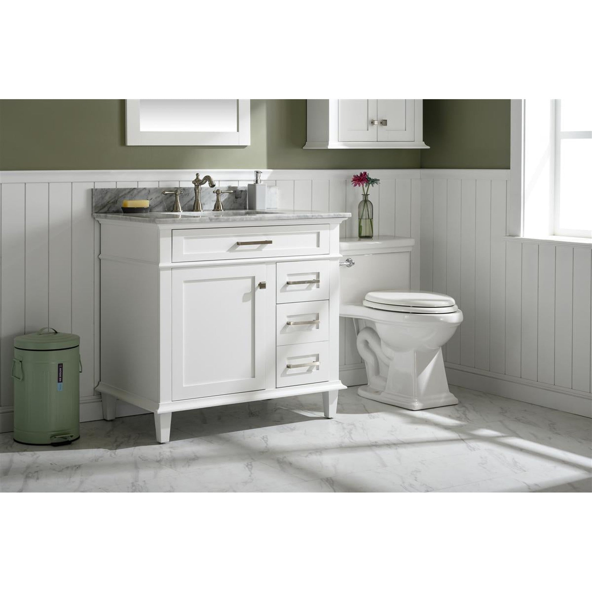 Legion Furniture WLF2236-W 36 Inch White Finish Sink Vanity Cabinet with Carrara White Top