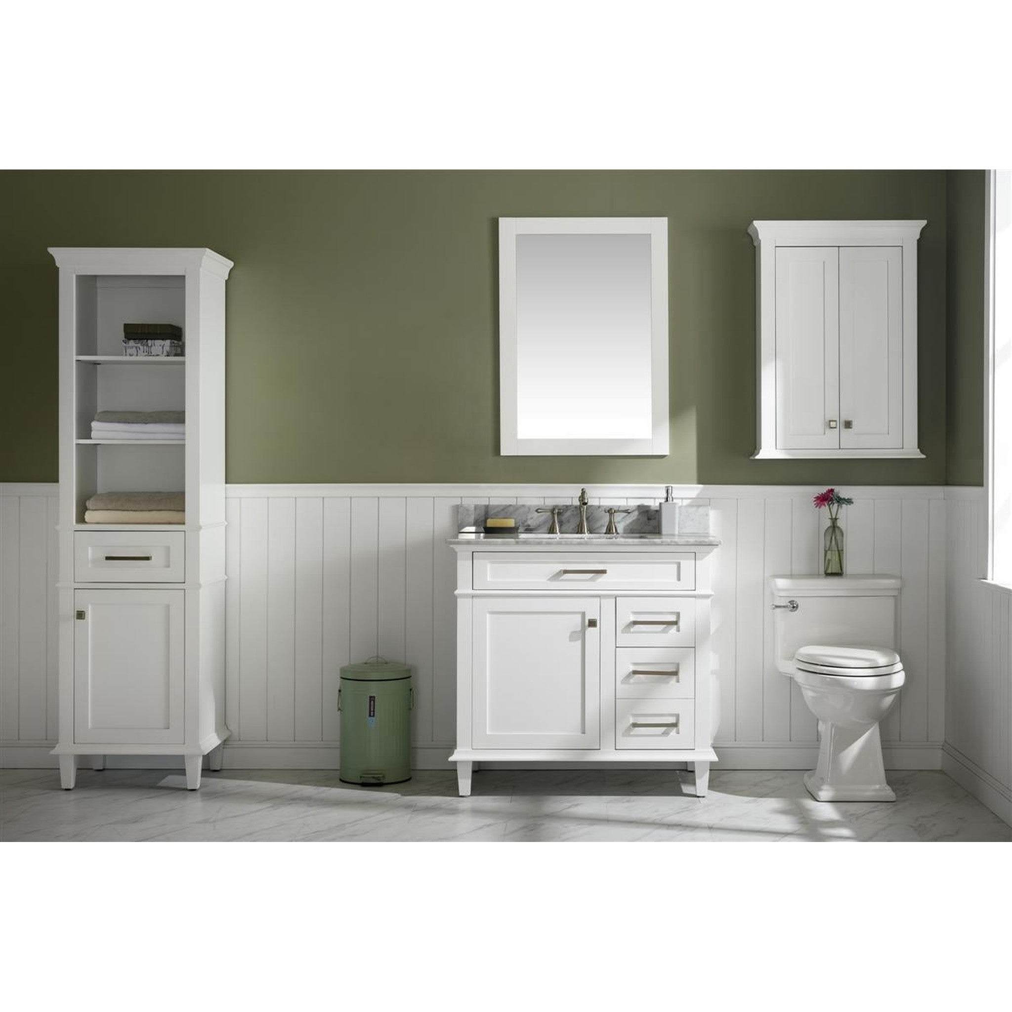 Legion Furniture WLF2236-W 36 Inch White Finish Sink Vanity Cabinet with Carrara White Top