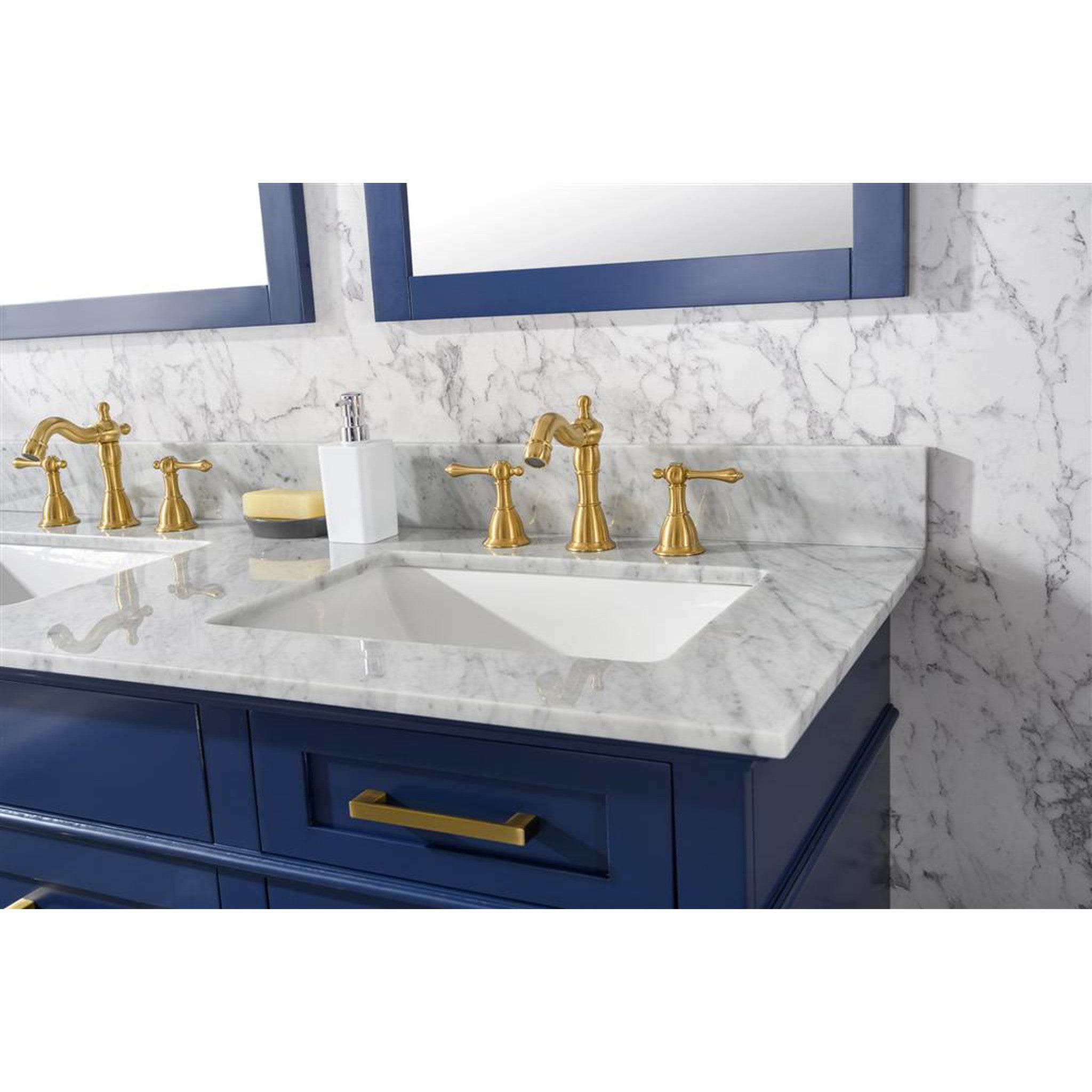 Legion Furniture 54" Blue Finish Double Sink Vanity Cabinet With Carrara White Top