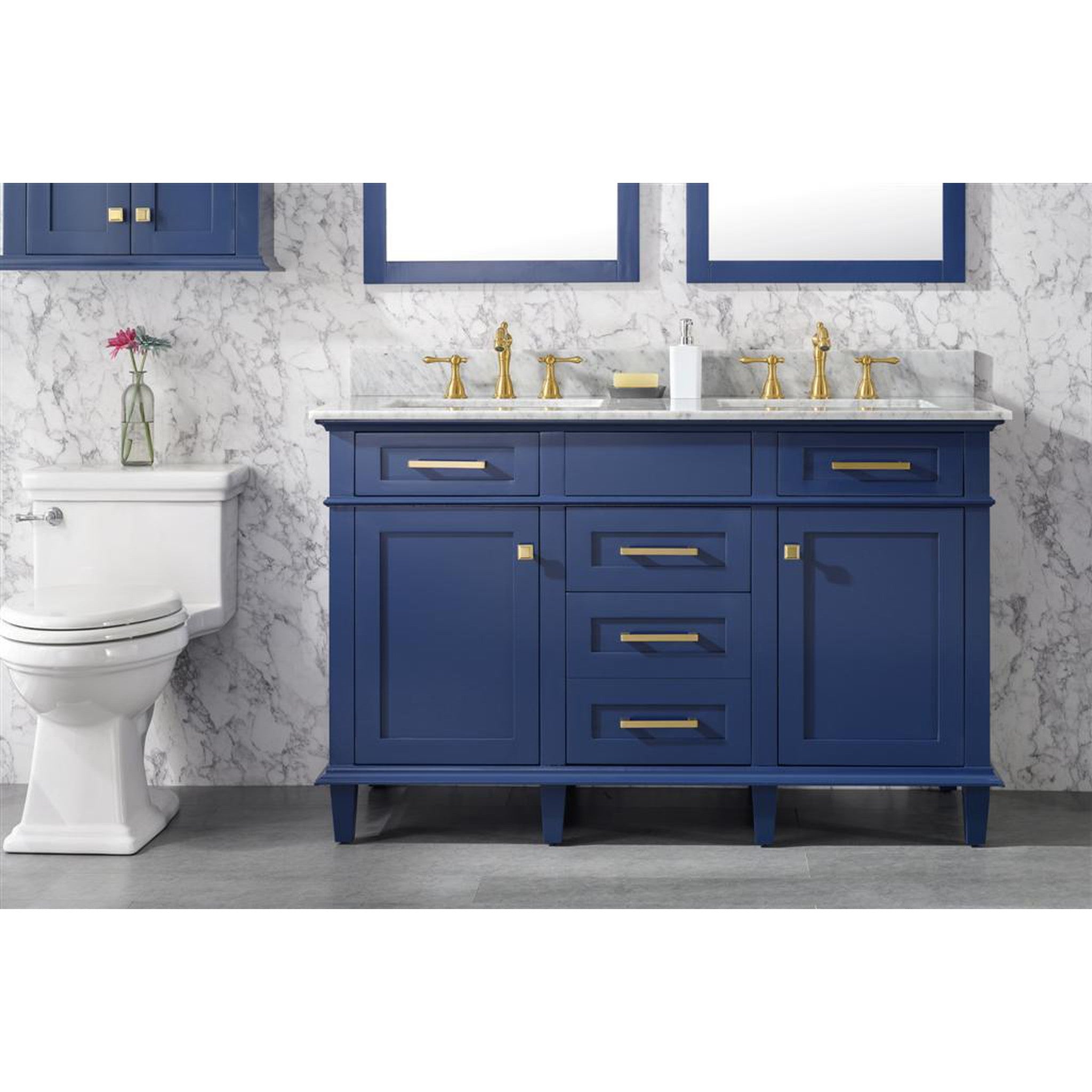 Legion Furniture 54" Blue Finish Double Sink Vanity Cabinet With Carrara White Top