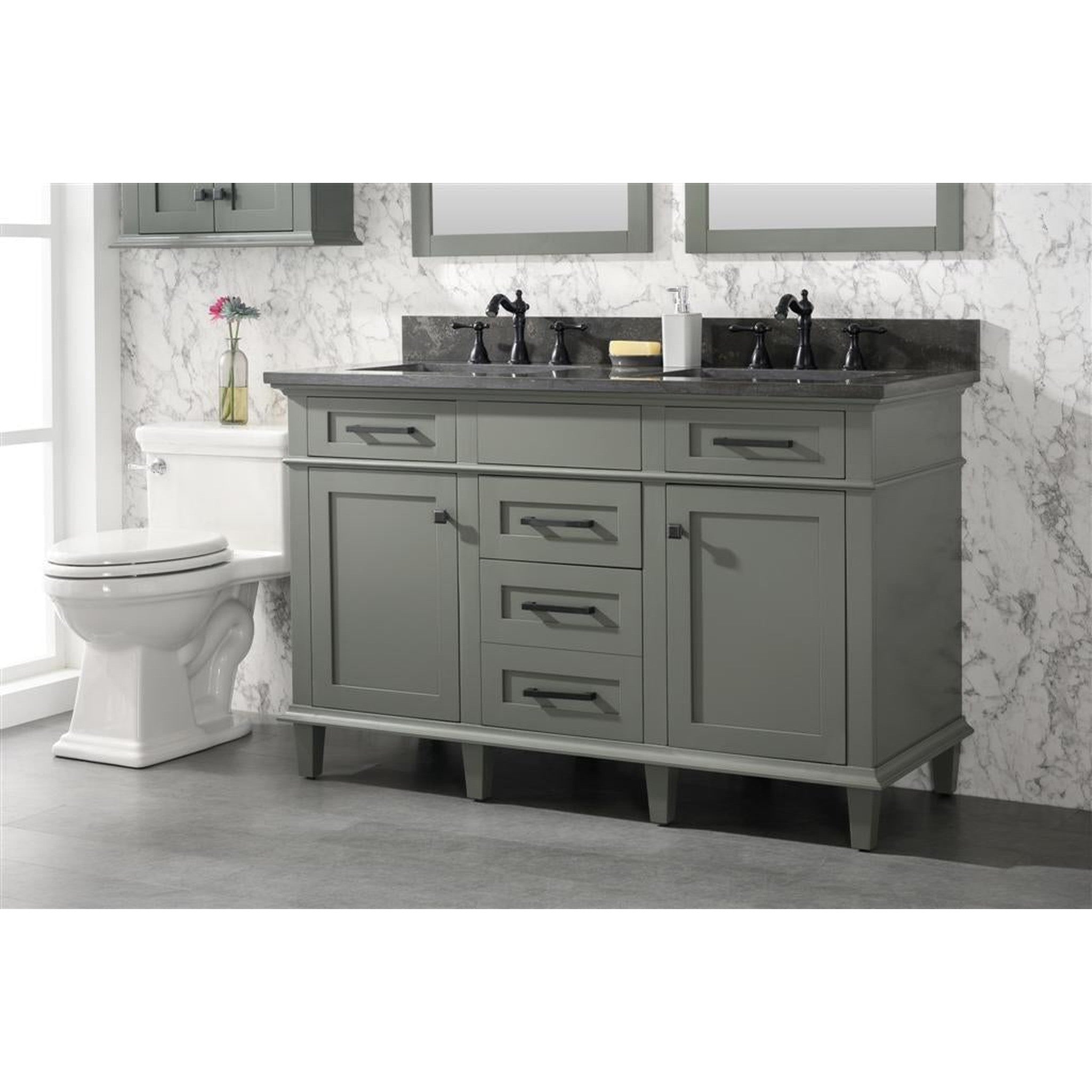 Legion Furniture 54" Pewter Green Finish Double Sink Vanity Cabinet With Blue Lime Stone Top