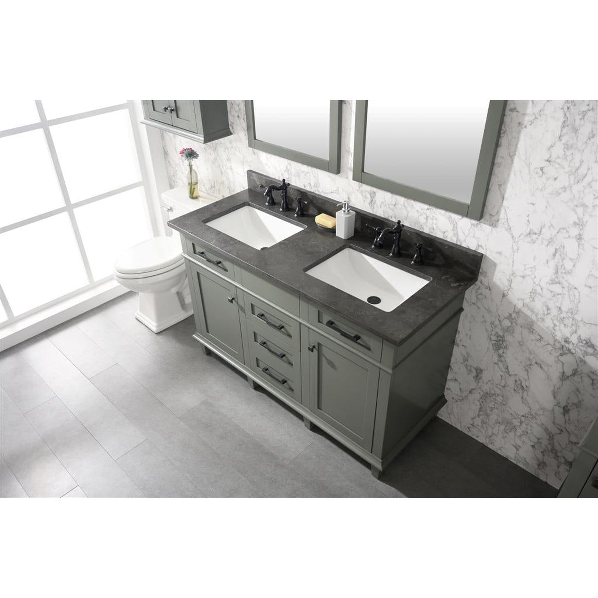 Legion Furniture 54" Pewter Green Finish Double Sink Vanity Cabinet With Blue Lime Stone Top