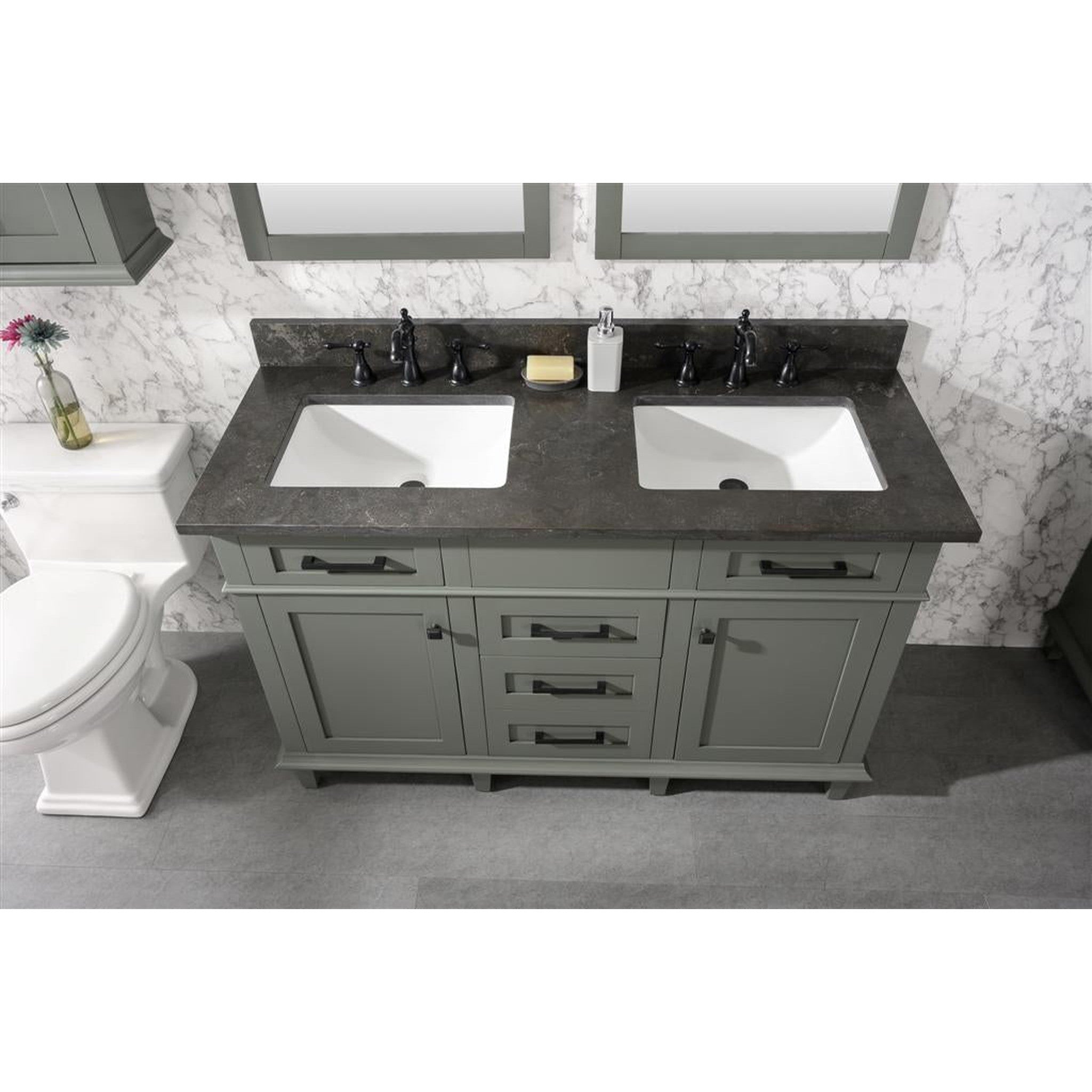 Legion Furniture 54" Pewter Green Finish Double Sink Vanity Cabinet With Blue Lime Stone Top