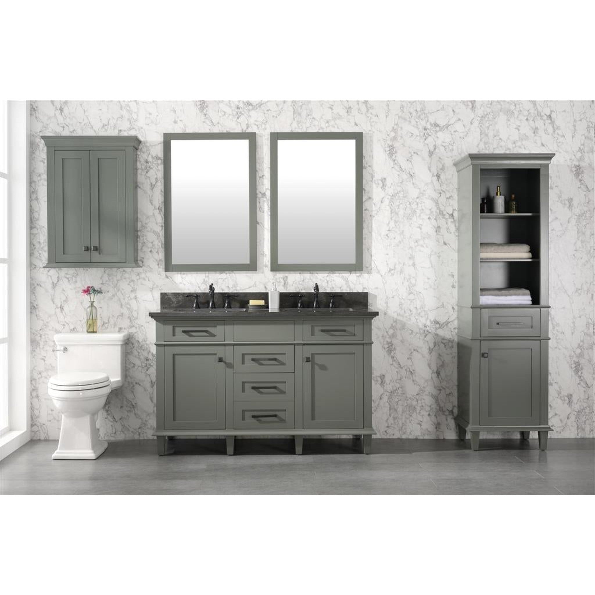 Legion Furniture 54" Pewter Green Finish Double Sink Vanity Cabinet With Blue Lime Stone Top