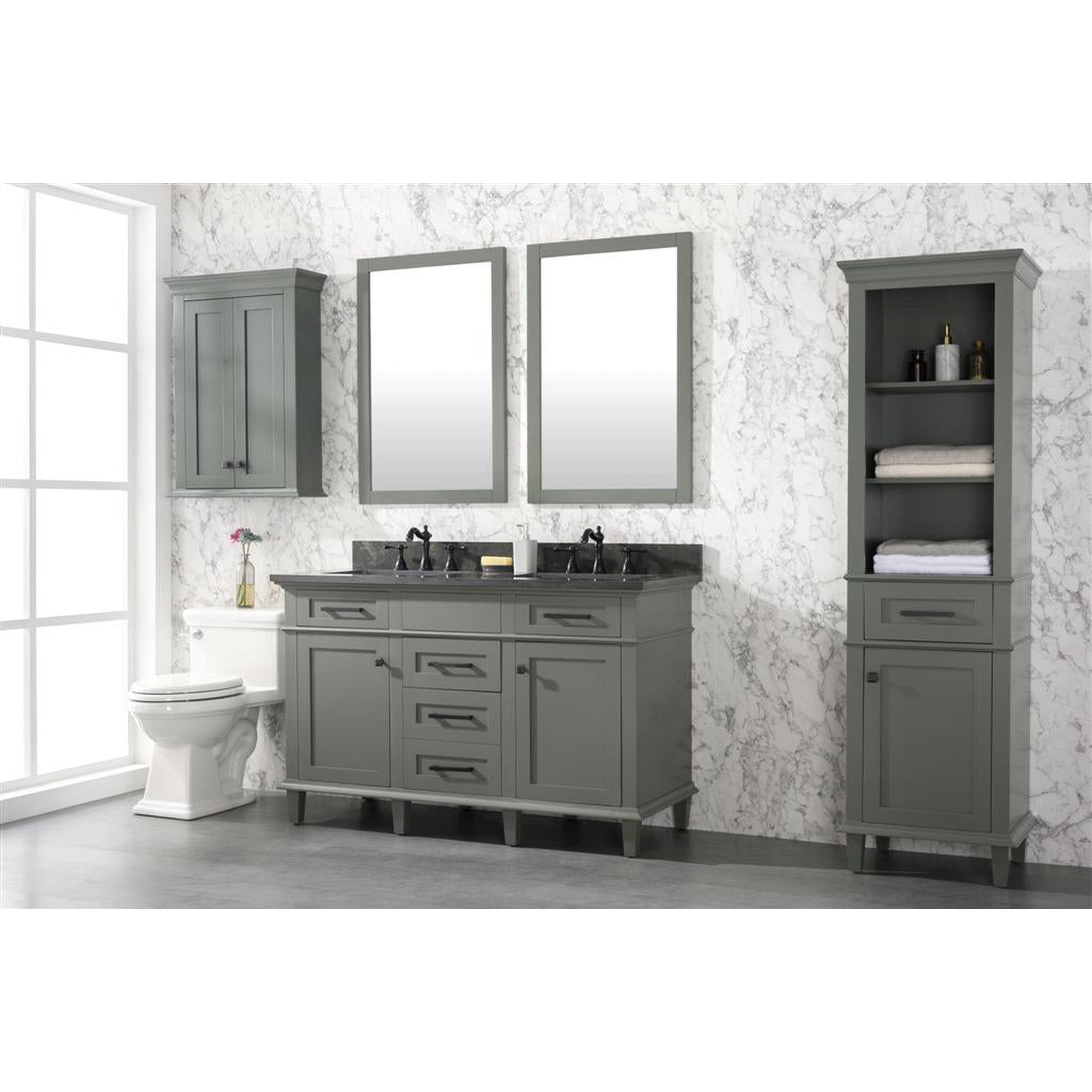 Legion Furniture 54" Pewter Green Finish Double Sink Vanity Cabinet With Blue Lime Stone Top