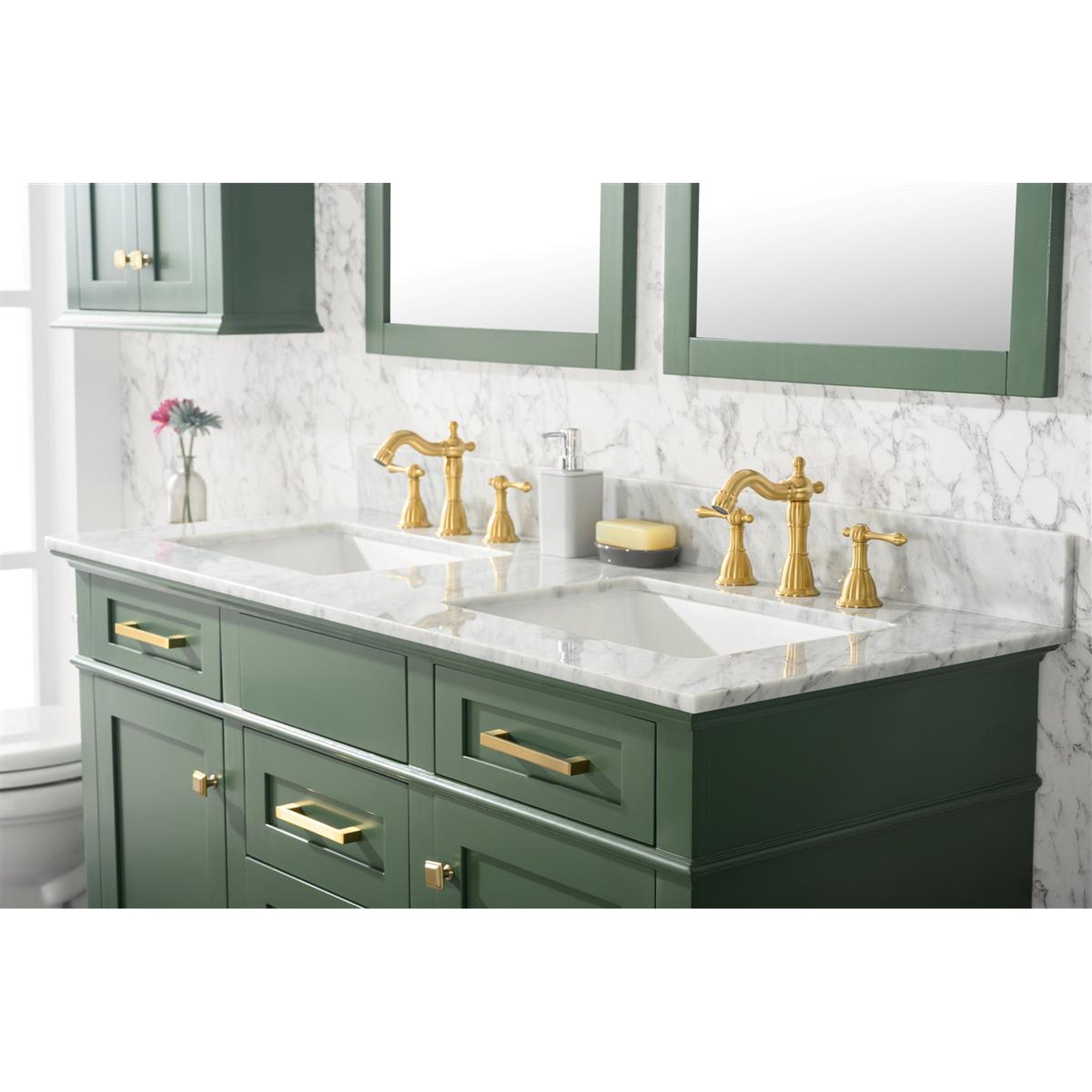 Legion Furniture 54" Vogue Green Finish Double Sink Vanity Cabinet With Carrara White Top