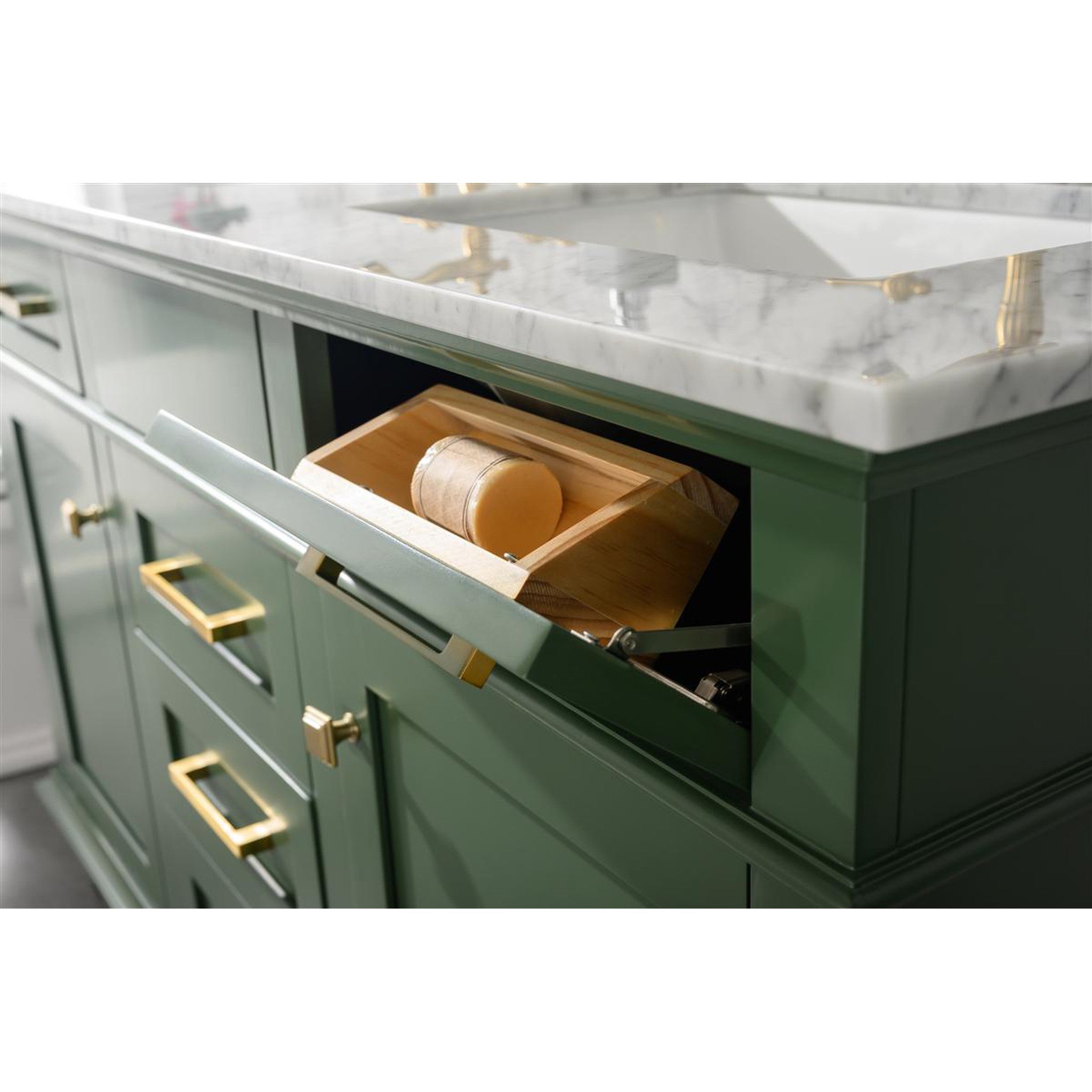 Legion Furniture 54" Vogue Green Finish Double Sink Vanity Cabinet With Carrara White Top