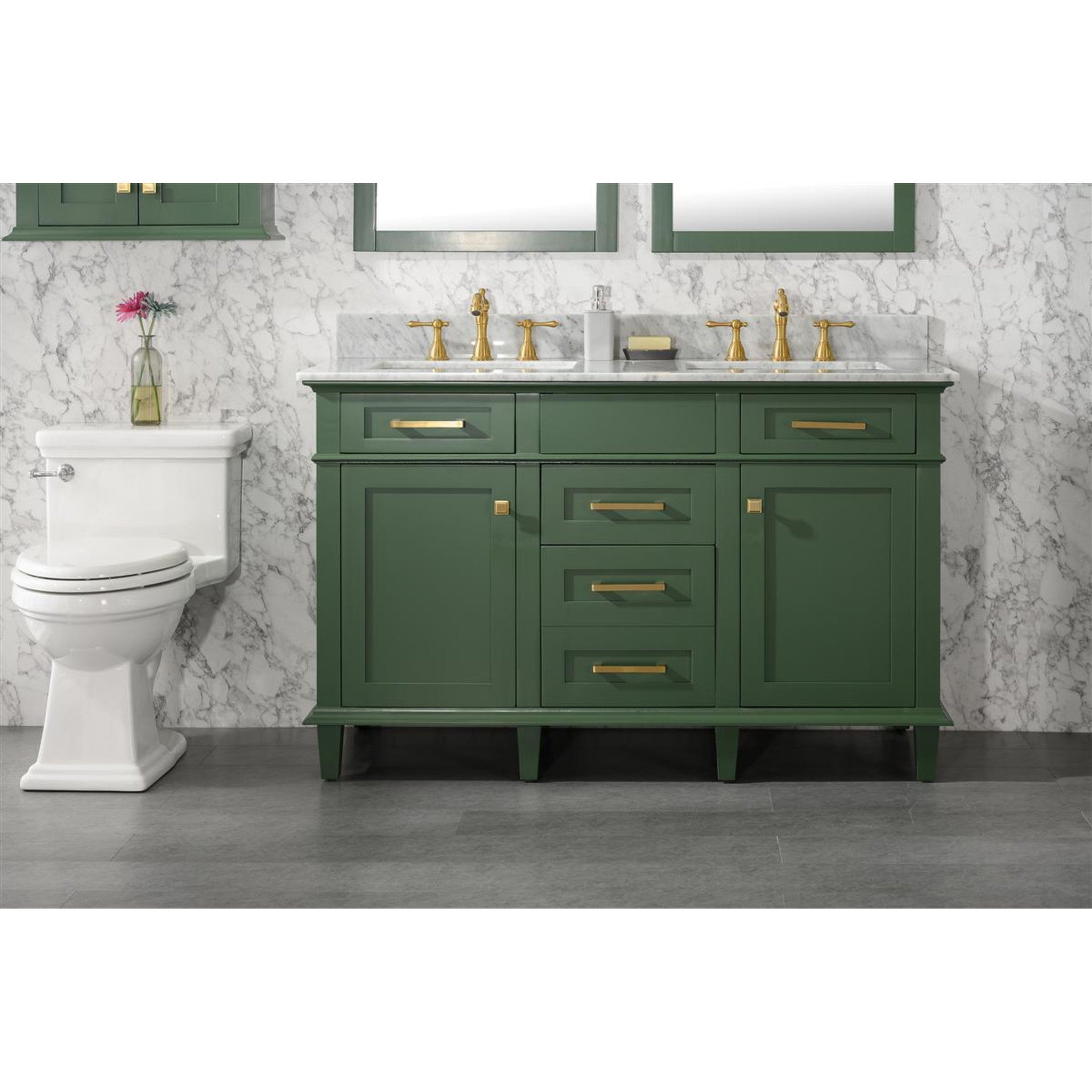 Legion Furniture 54" Vogue Green Finish Double Sink Vanity Cabinet With Carrara White Top