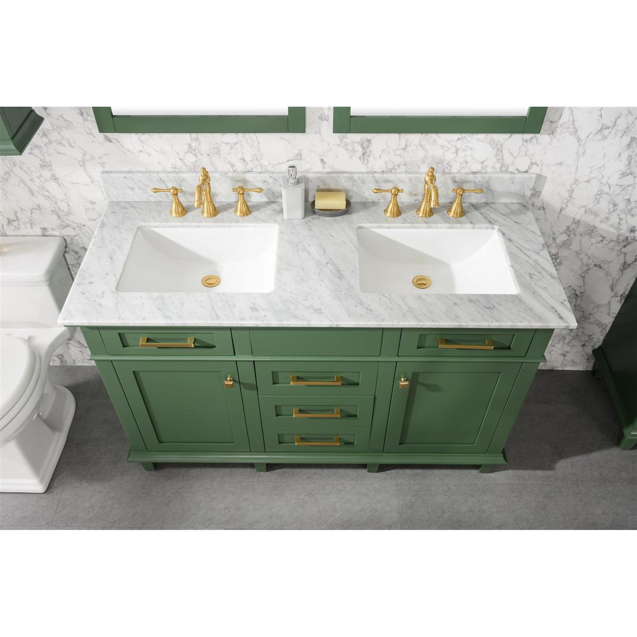 Legion Furniture 54" Vogue Green Finish Double Sink Vanity Cabinet With Carrara White Top