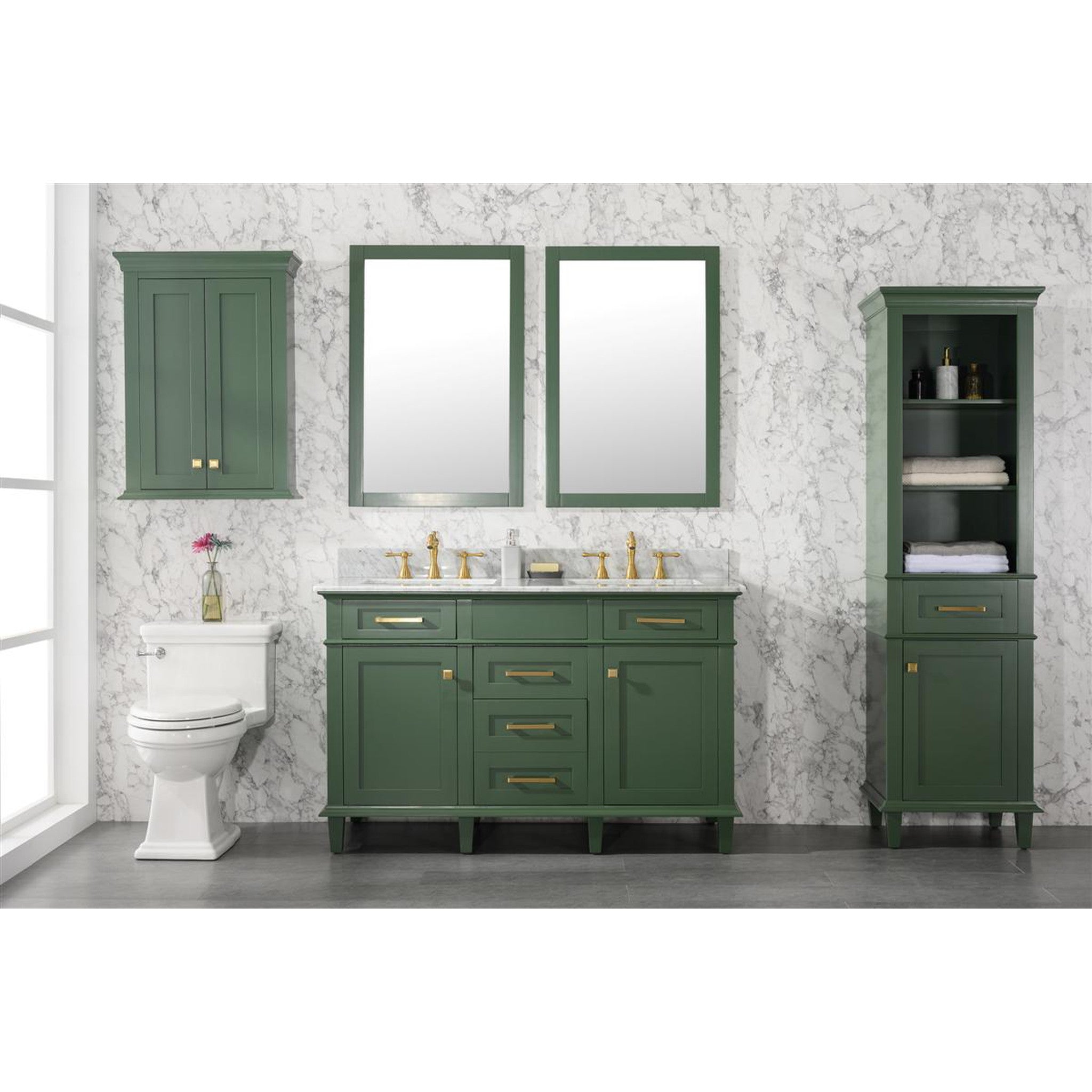 Legion Furniture 54" Vogue Green Finish Double Sink Vanity Cabinet With Carrara White Top