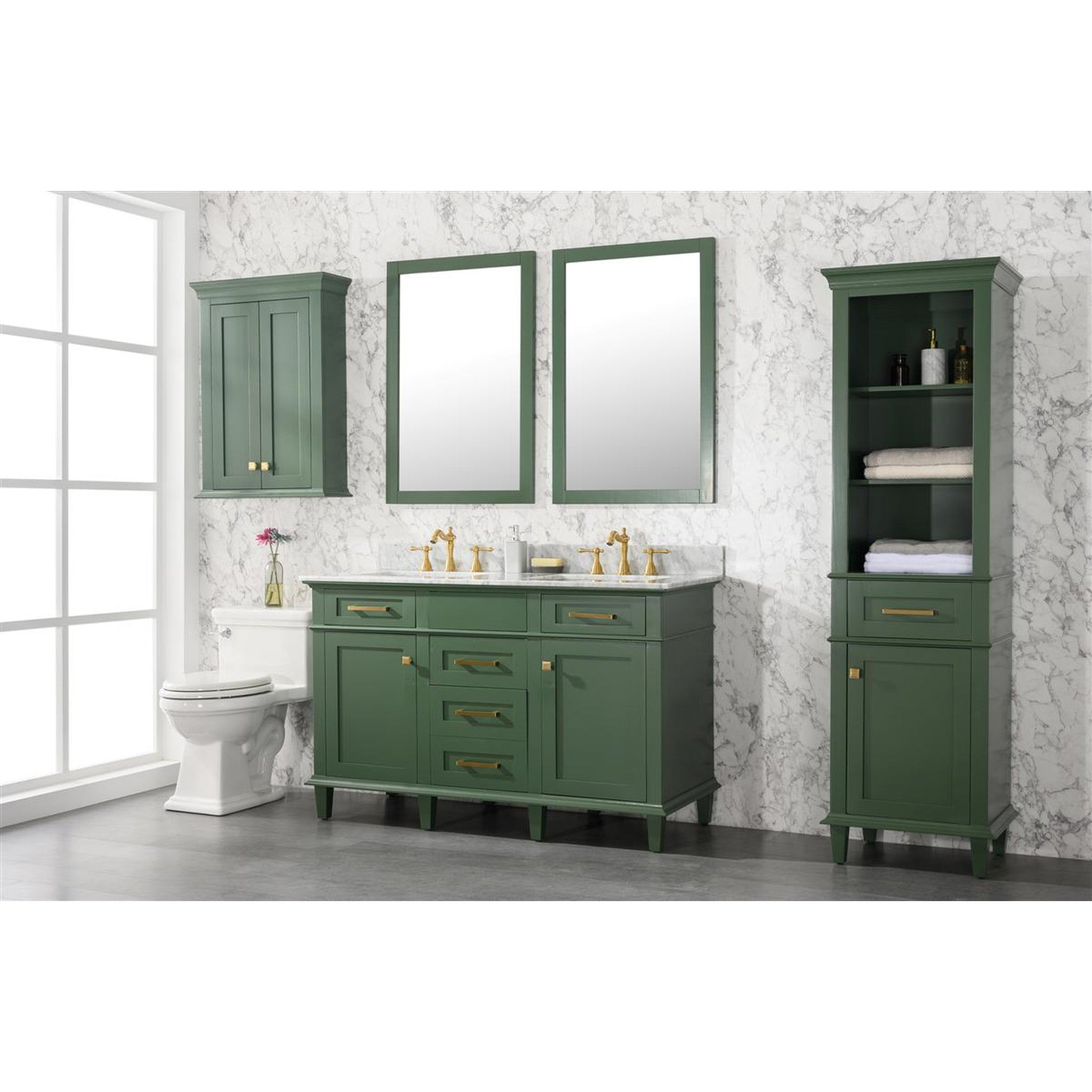 Legion Furniture 54" Vogue Green Finish Double Sink Vanity Cabinet With Carrara White Top