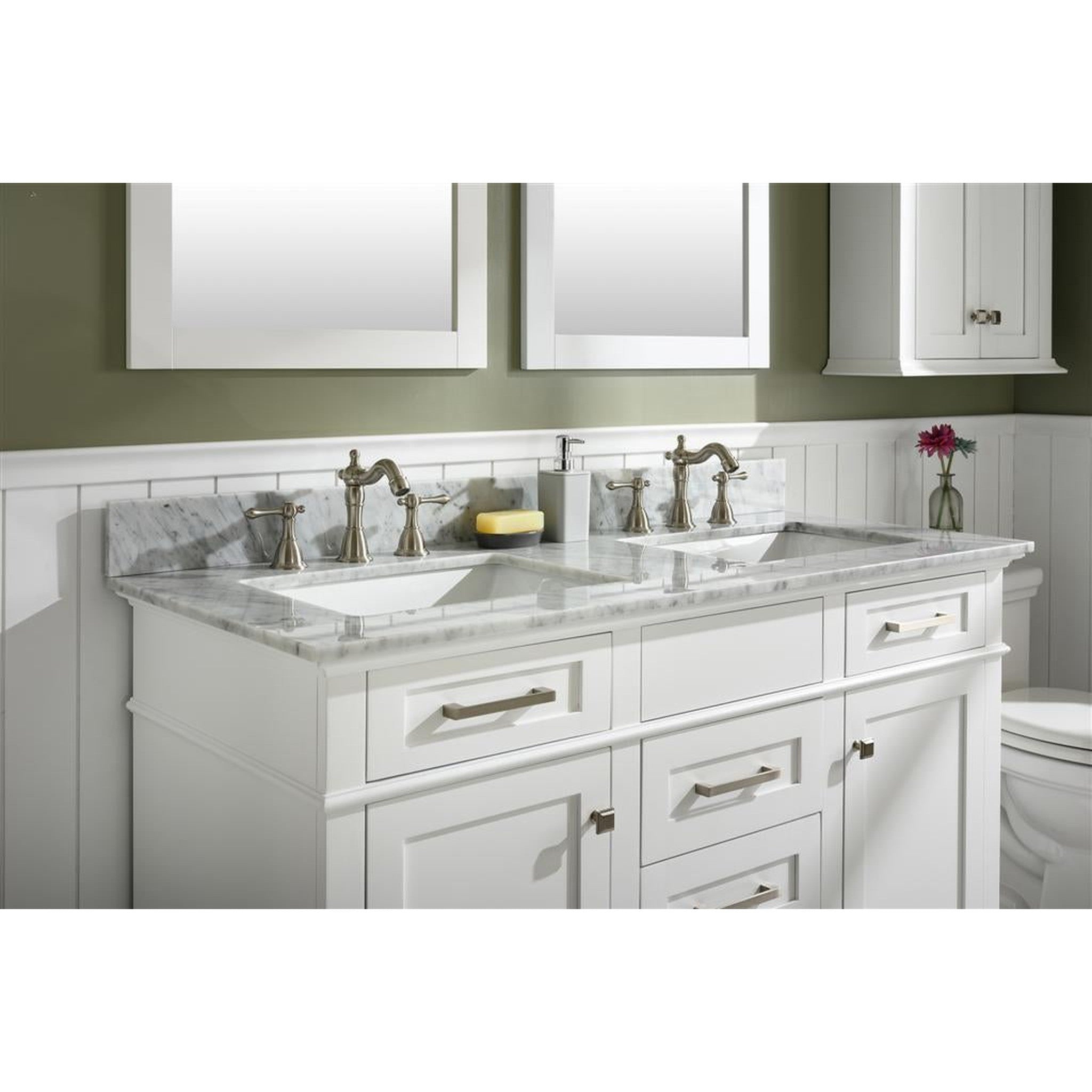 Legion Furniture 54" White Finish Double Sink Vanity Cabinet With Carrara White Top