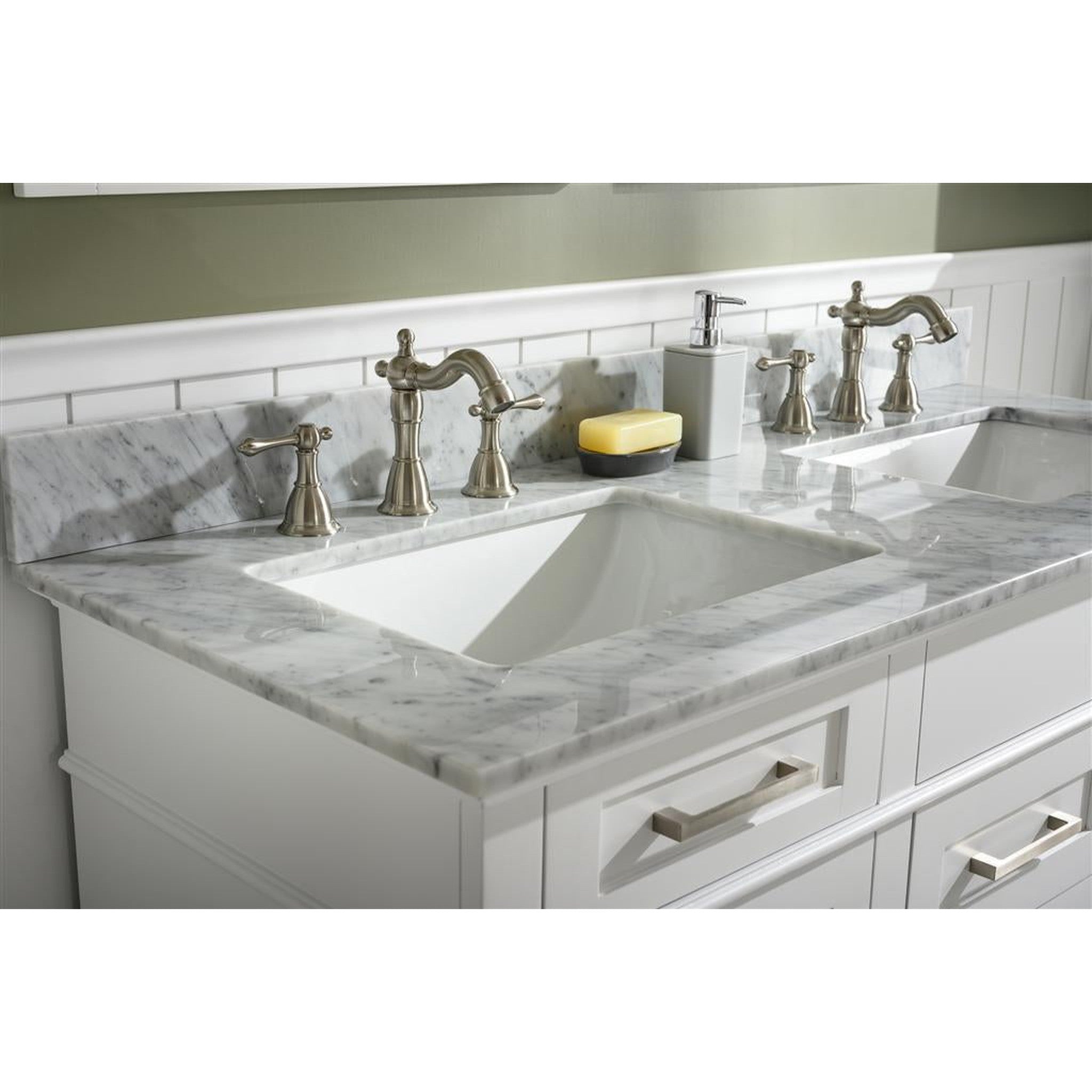 Legion Furniture 54" White Finish Double Sink Vanity Cabinet With Carrara White Top