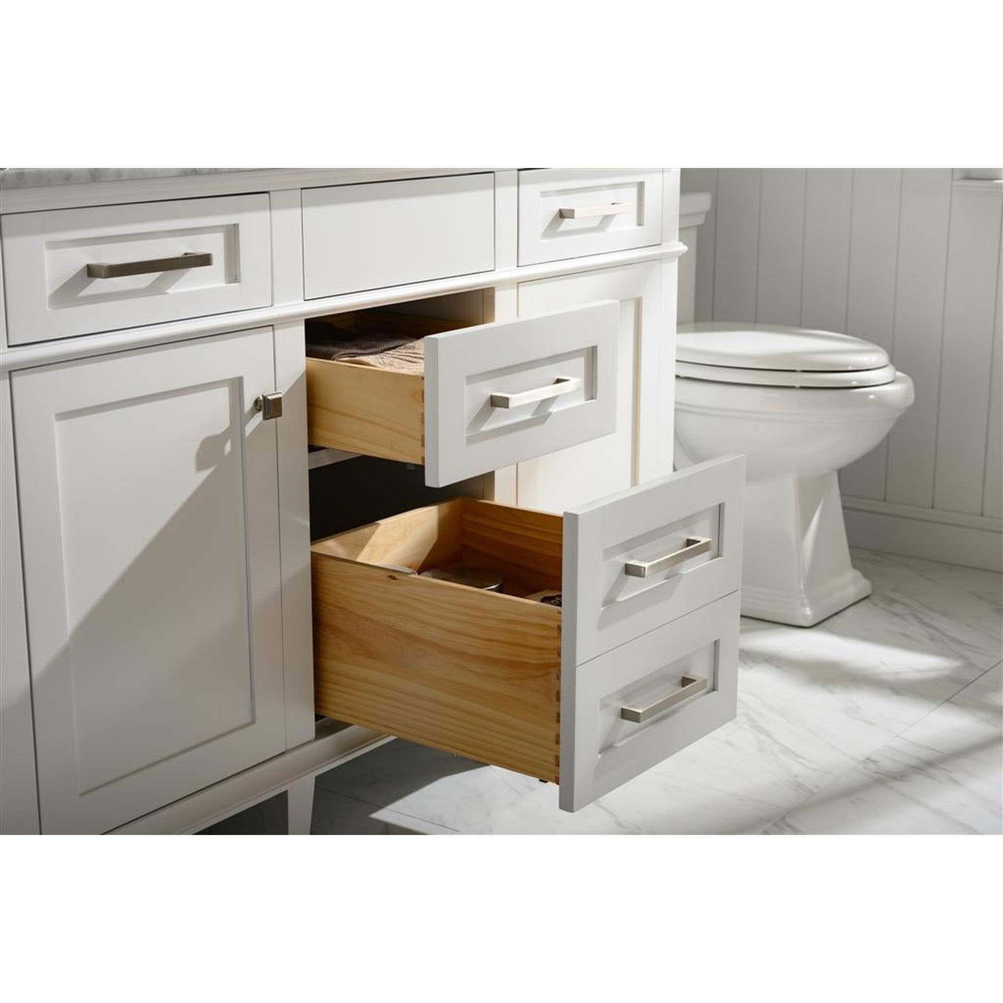 Legion Furniture 54" White Finish Double Sink Vanity Cabinet With Carrara White Top