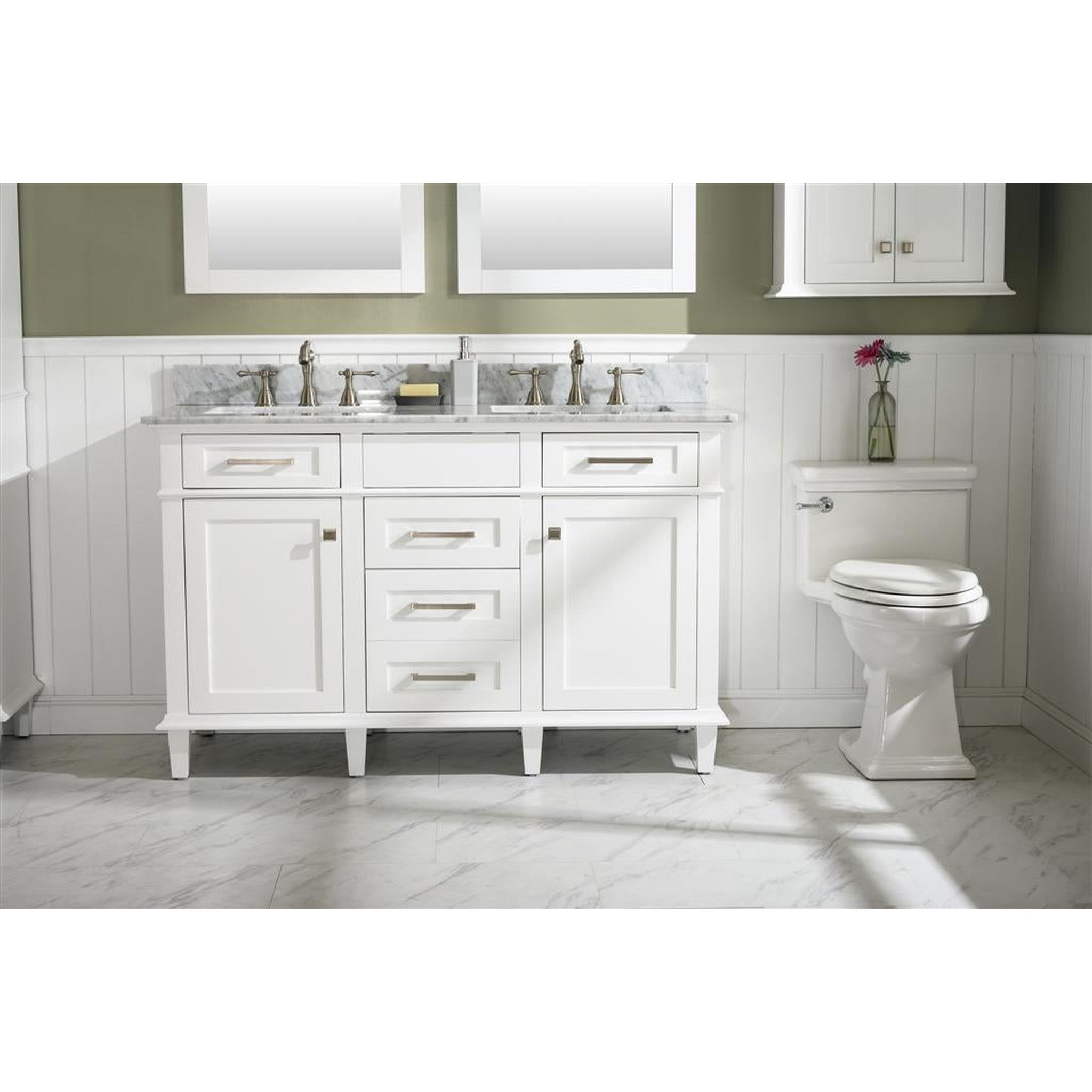 Legion Furniture 54" White Finish Double Sink Vanity Cabinet With Carrara White Top