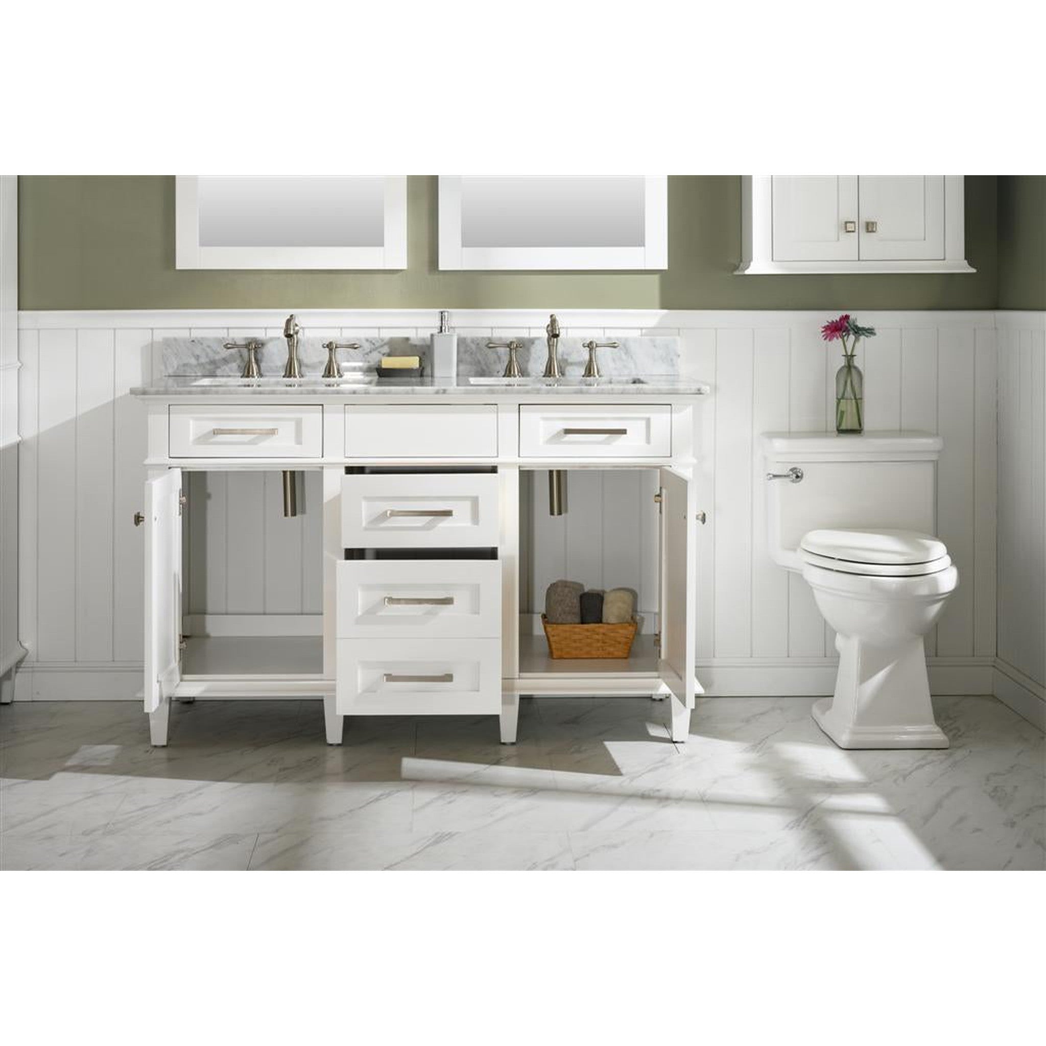 Legion Furniture 54" White Finish Double Sink Vanity Cabinet With Carrara White Top