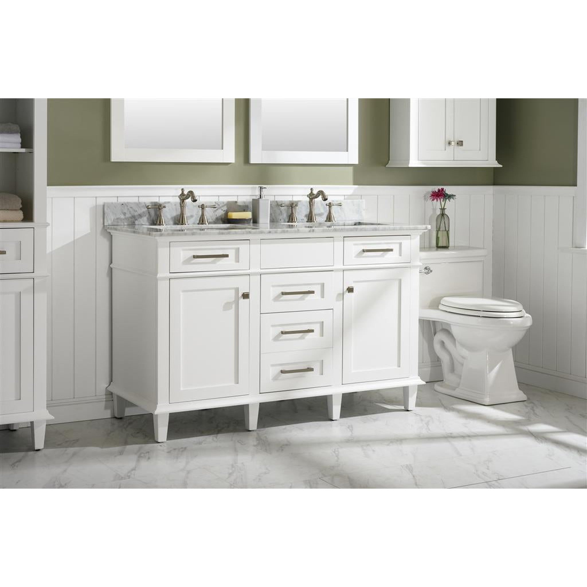 Legion Furniture 54" White Finish Double Sink Vanity Cabinet With Carrara White Top