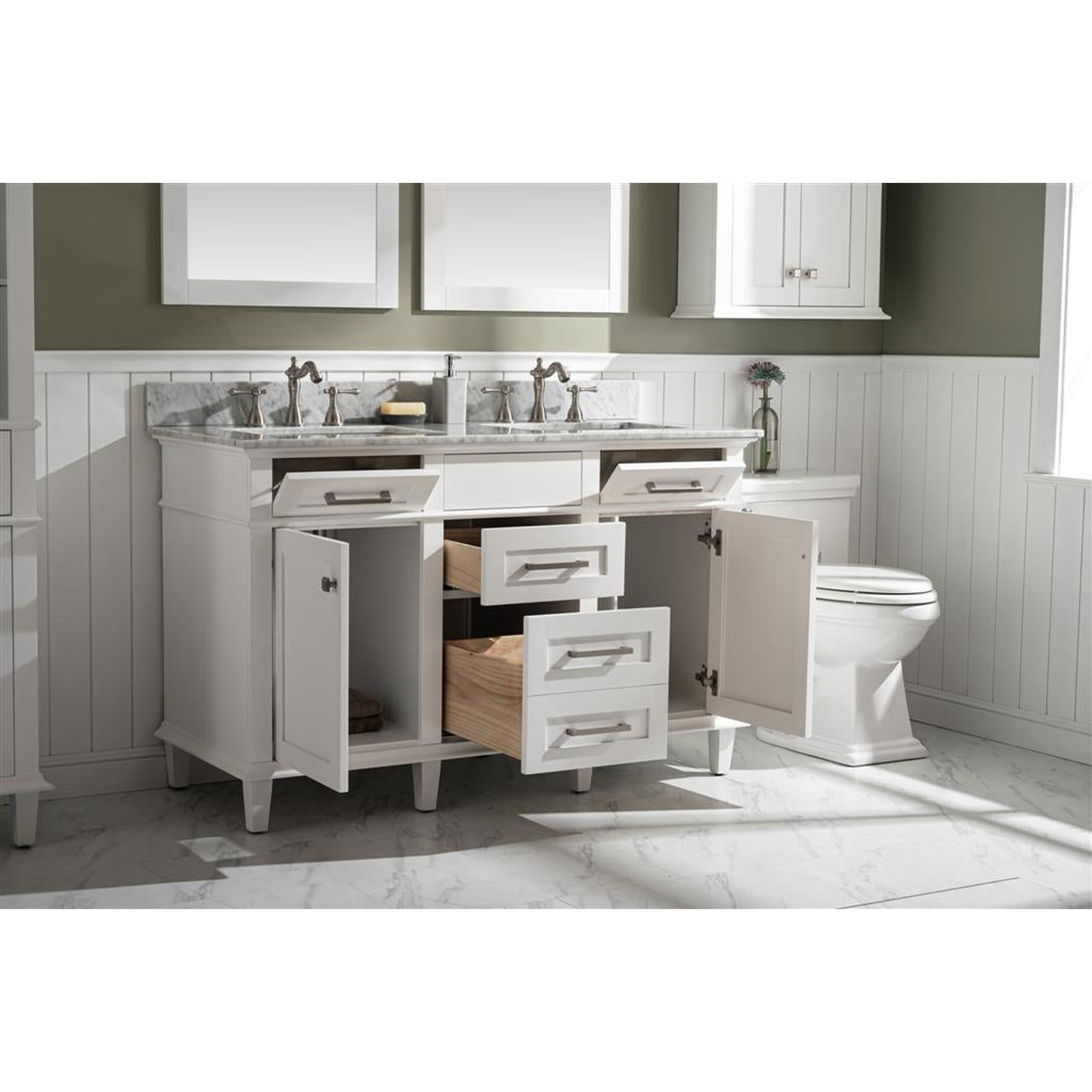 Legion Furniture 54" White Finish Double Sink Vanity Cabinet With Carrara White Top