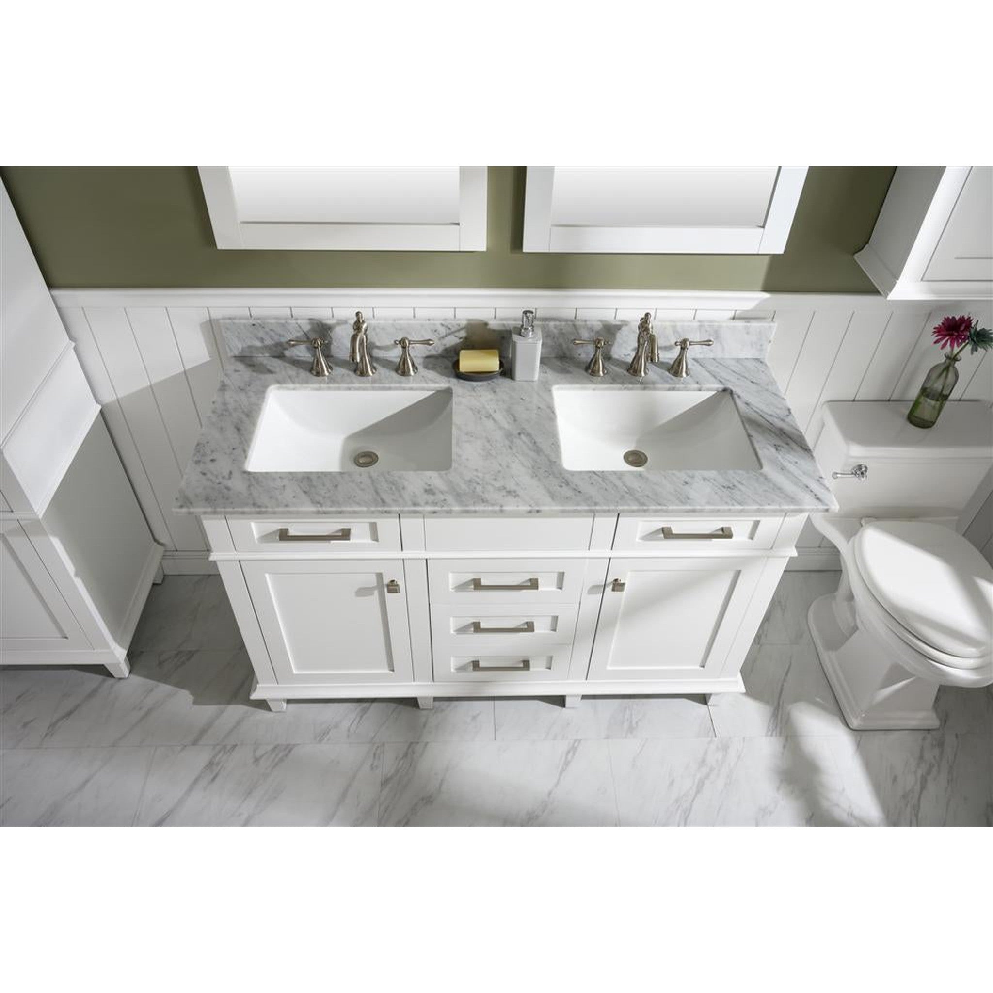 Legion Furniture 54" White Finish Double Sink Vanity Cabinet With Carrara White Top