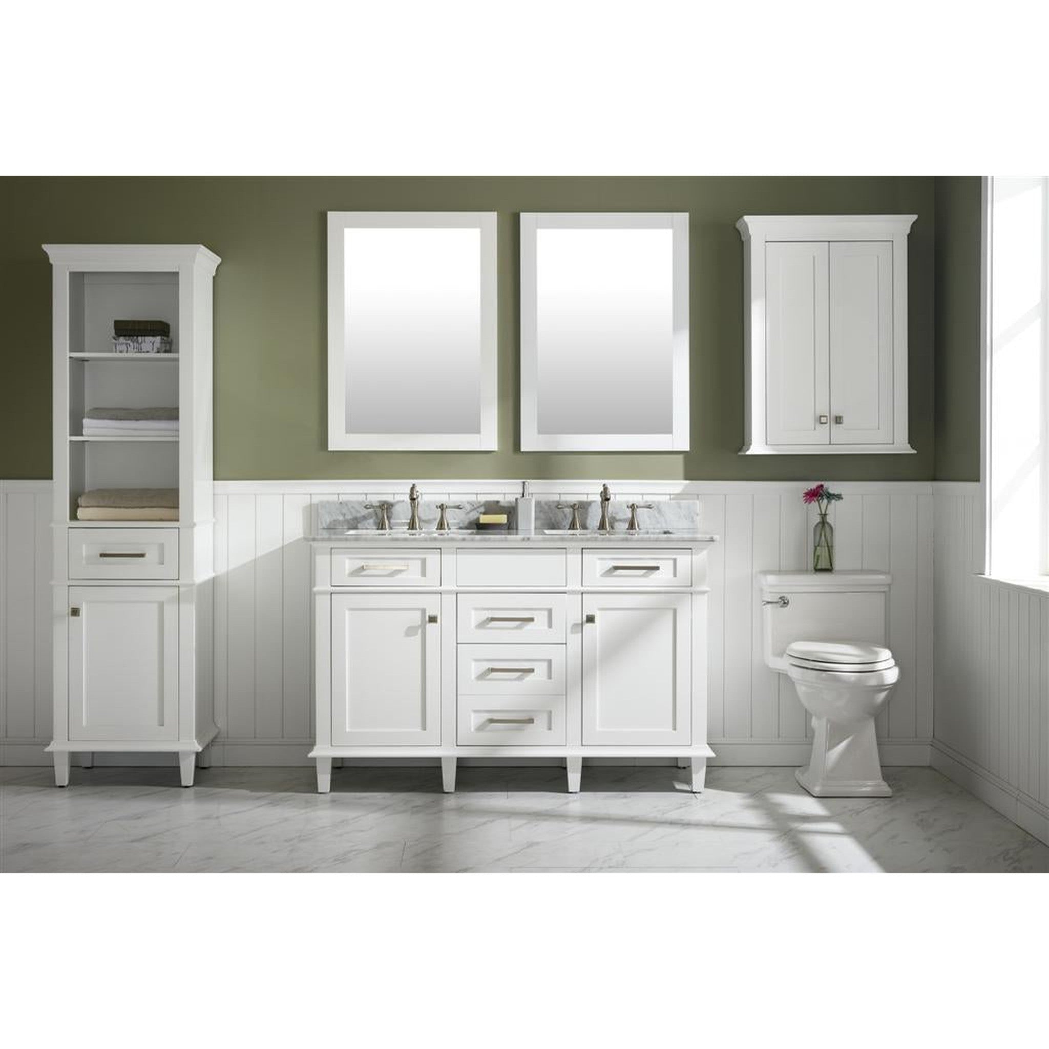 Legion Furniture 54" White Finish Double Sink Vanity Cabinet With Carrara White Top