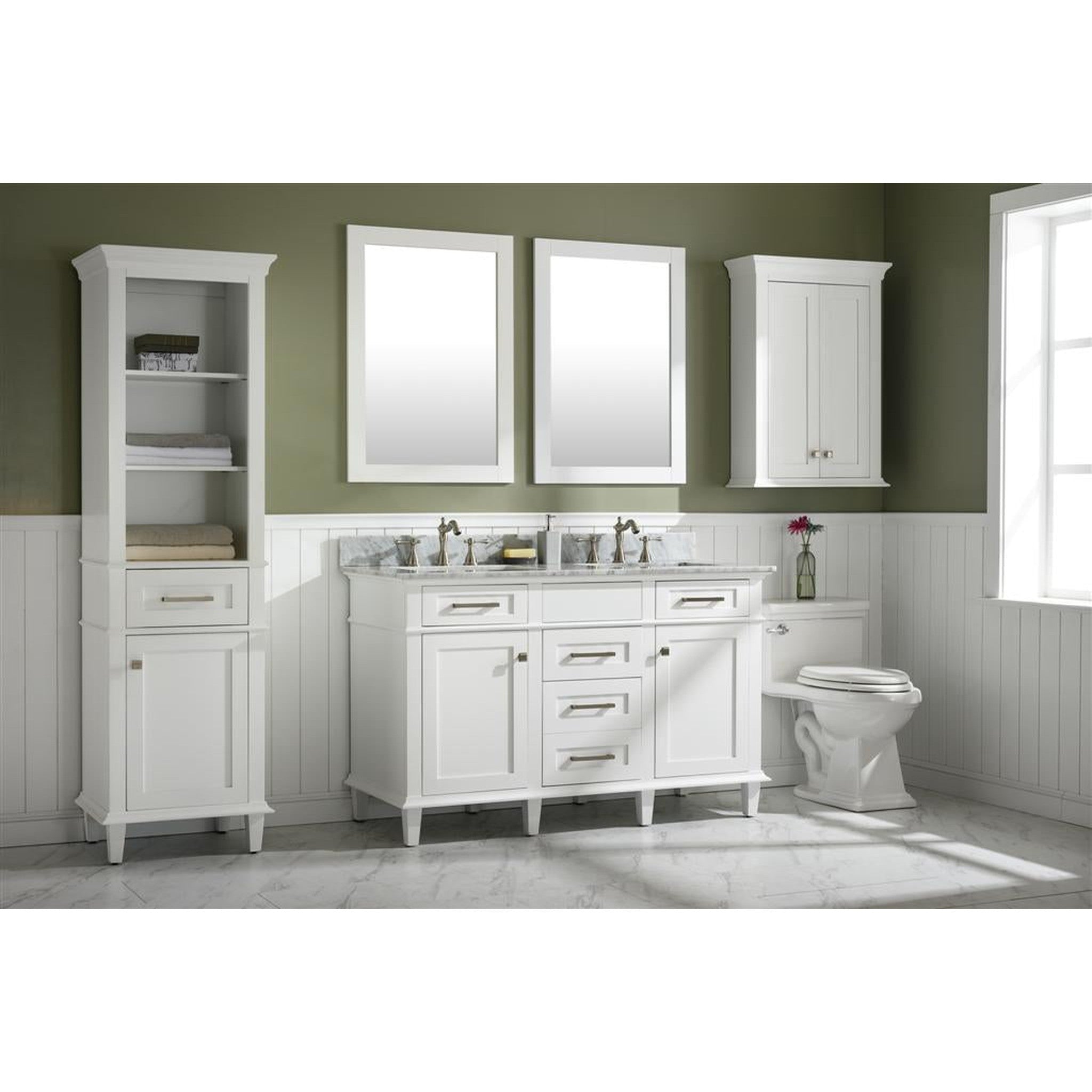 Legion Furniture 54" White Finish Double Sink Vanity Cabinet With Carrara White Top