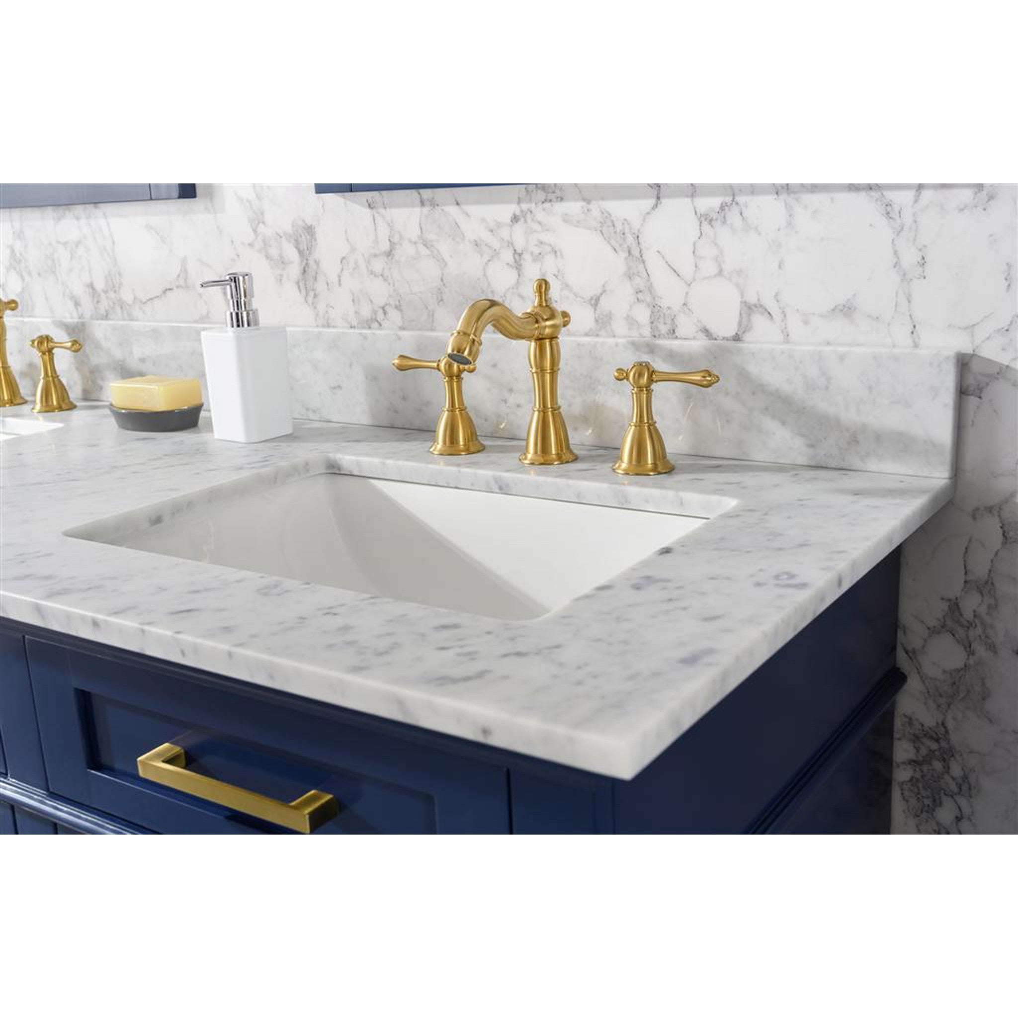 Legion Furniture 60" Blue Finish Double Sink Vanity Cabinet With Carrara White Top