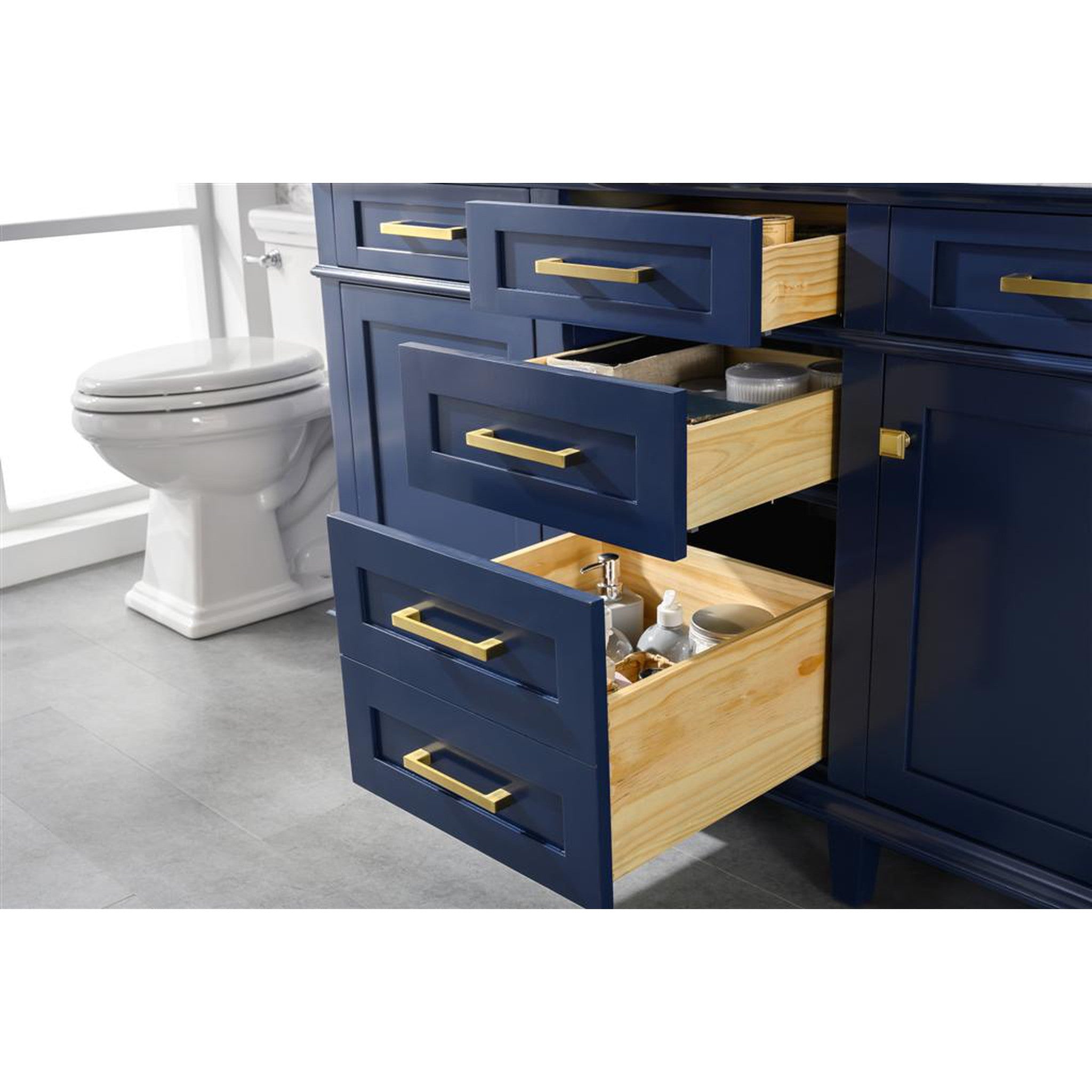 Legion Furniture 60" Blue Finish Double Sink Vanity Cabinet With Carrara White Top