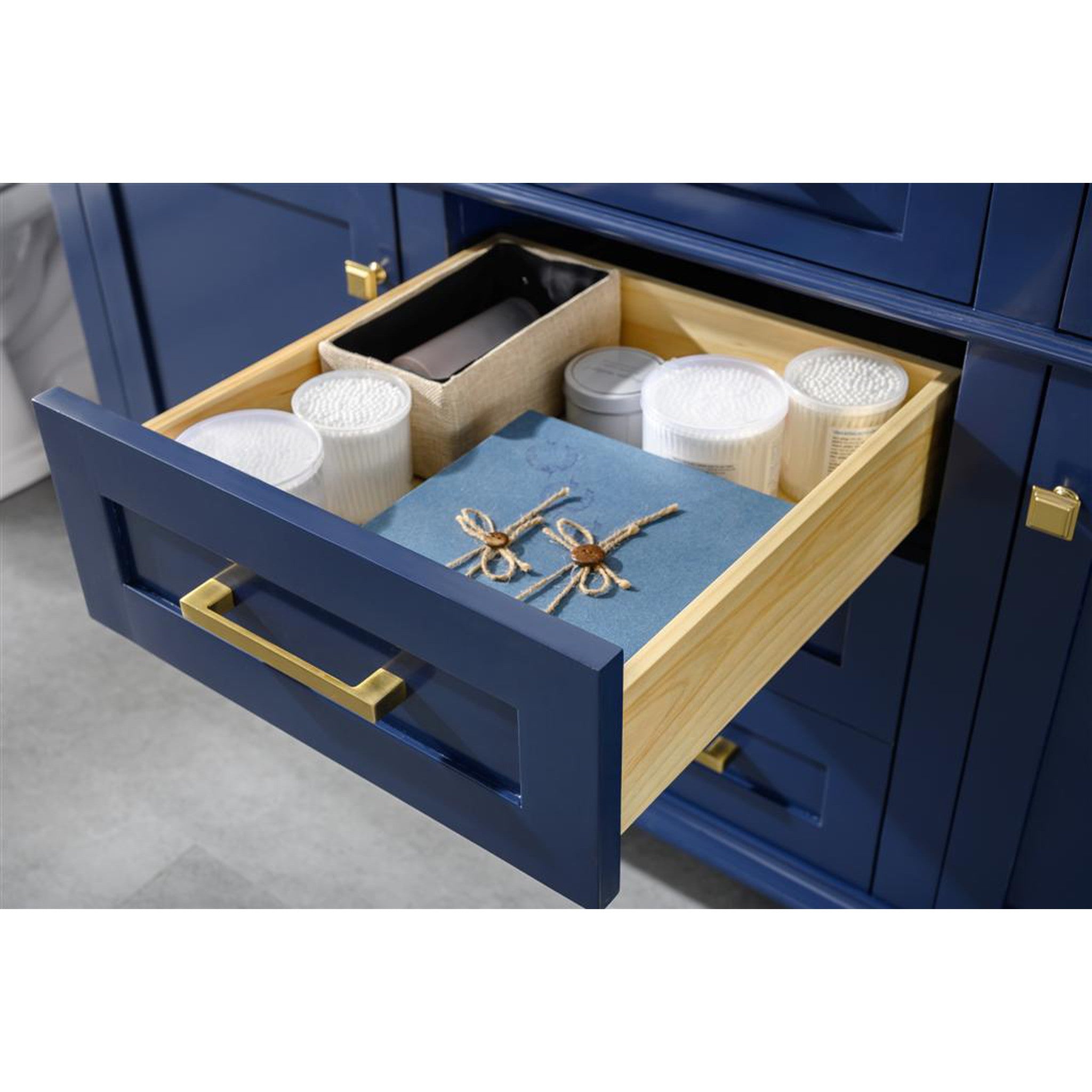 Legion Furniture 60" Blue Finish Double Sink Vanity Cabinet With Carrara White Top