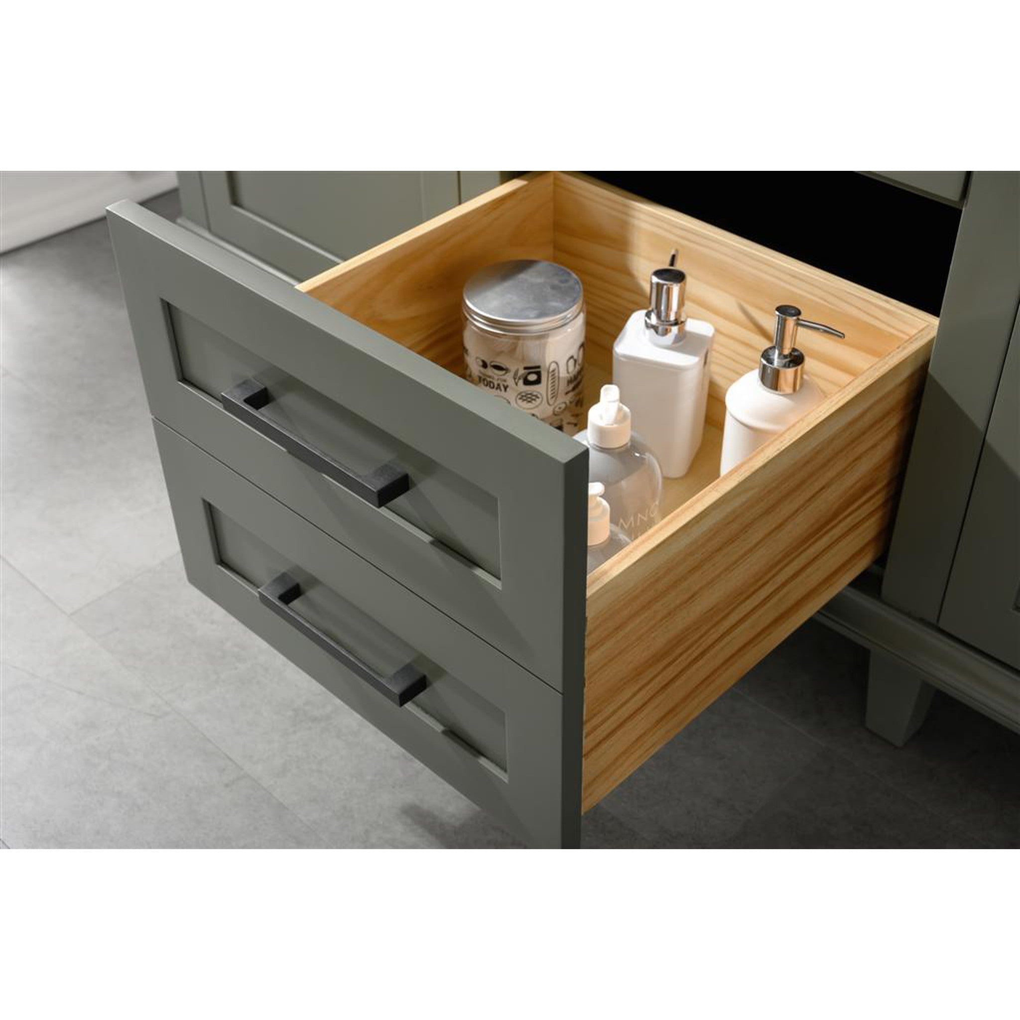 Legion Furniture 60" Pewter Green Finish Double Sink Vanity Cabinet With Blue Lime Stone Top