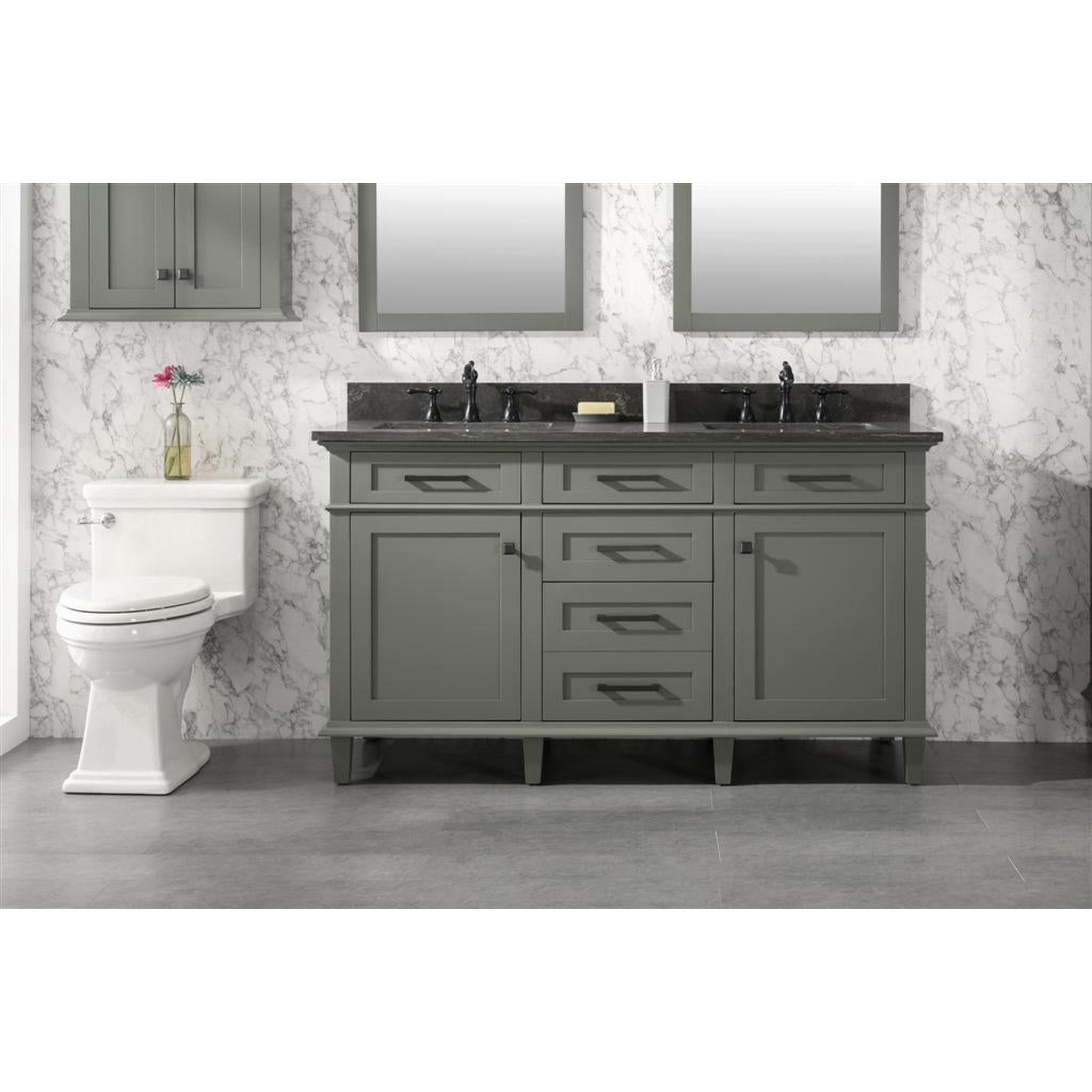 Legion Furniture 60" Pewter Green Finish Double Sink Vanity Cabinet With Blue Lime Stone Top