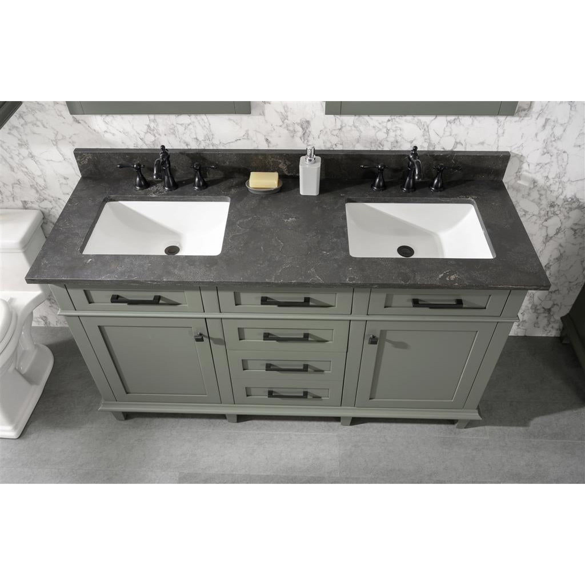 Legion Furniture 60" Pewter Green Finish Double Sink Vanity Cabinet With Blue Lime Stone Top