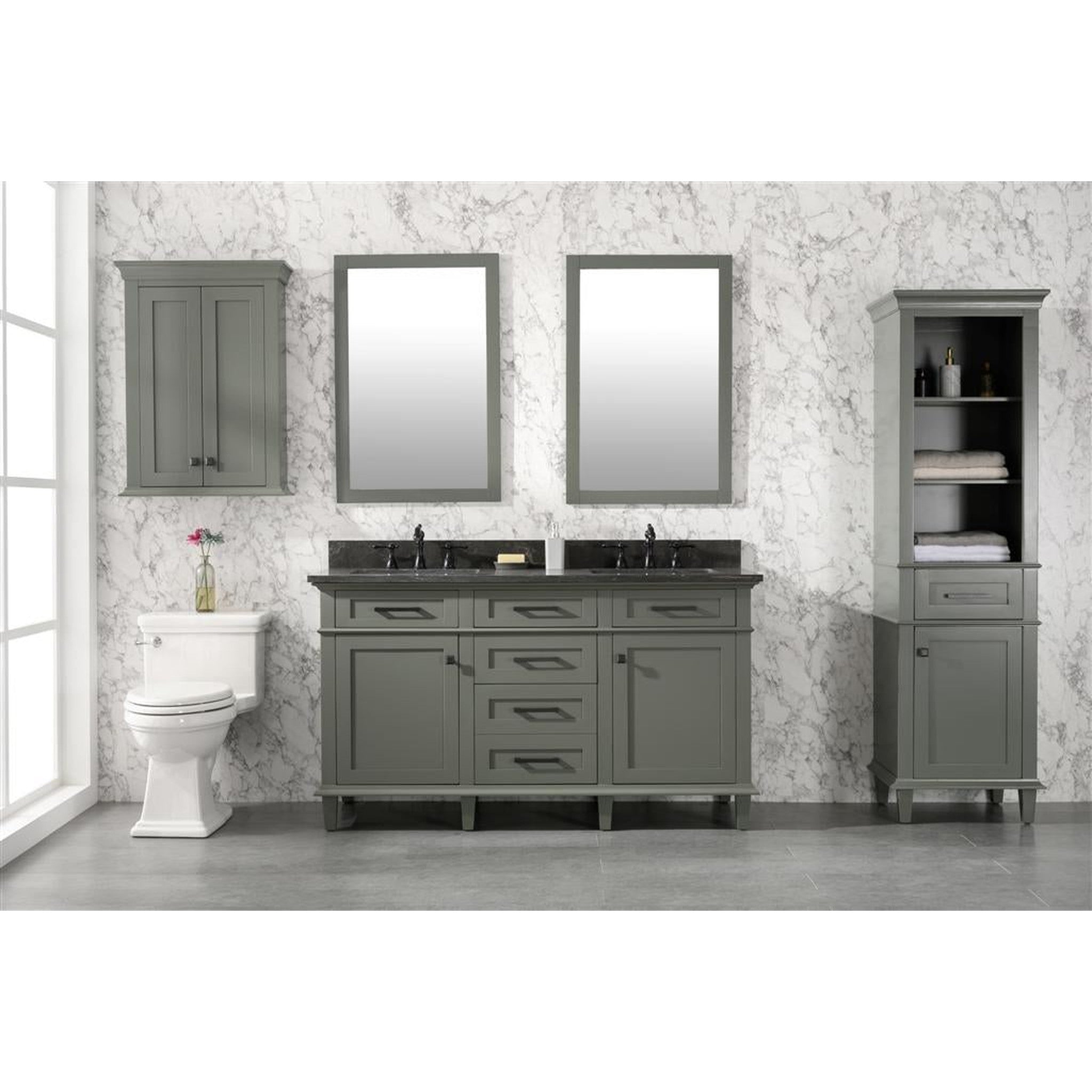 Legion Furniture 60" Pewter Green Finish Double Sink Vanity Cabinet With Blue Lime Stone Top