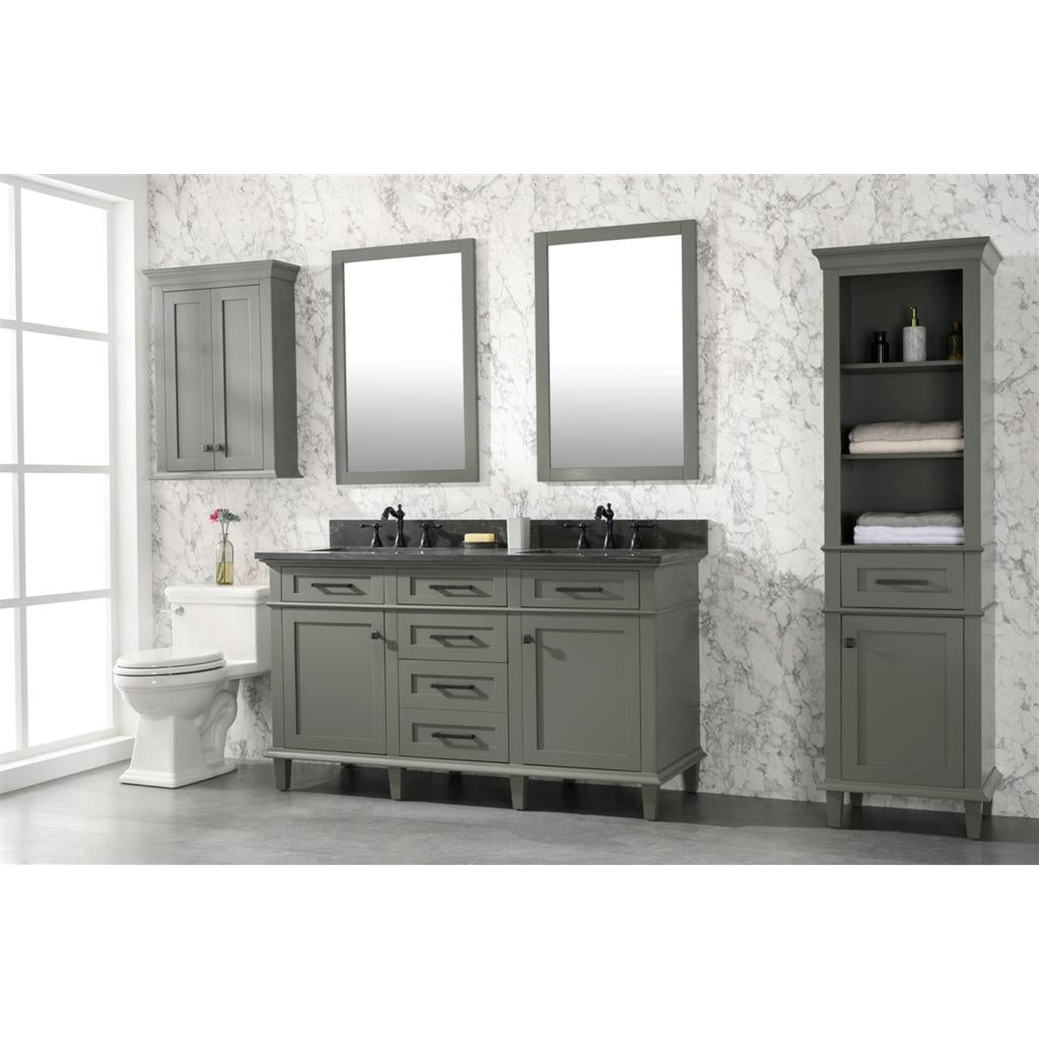 Legion Furniture 60" Pewter Green Finish Double Sink Vanity Cabinet With Blue Lime Stone Top