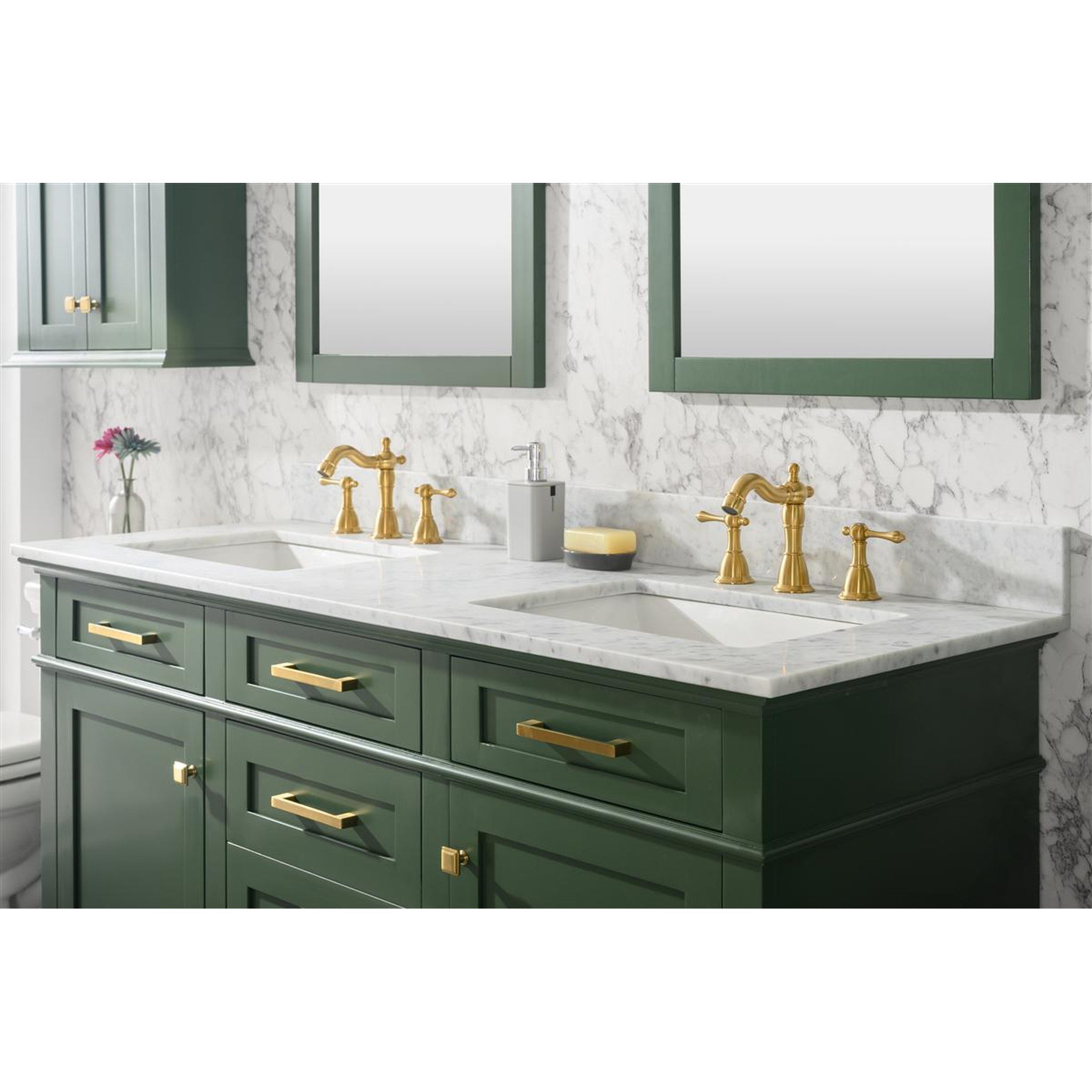 Legion Furniture 60" Vogue Green Finish Double Sink Vanity Cabinet With Carrara White Top