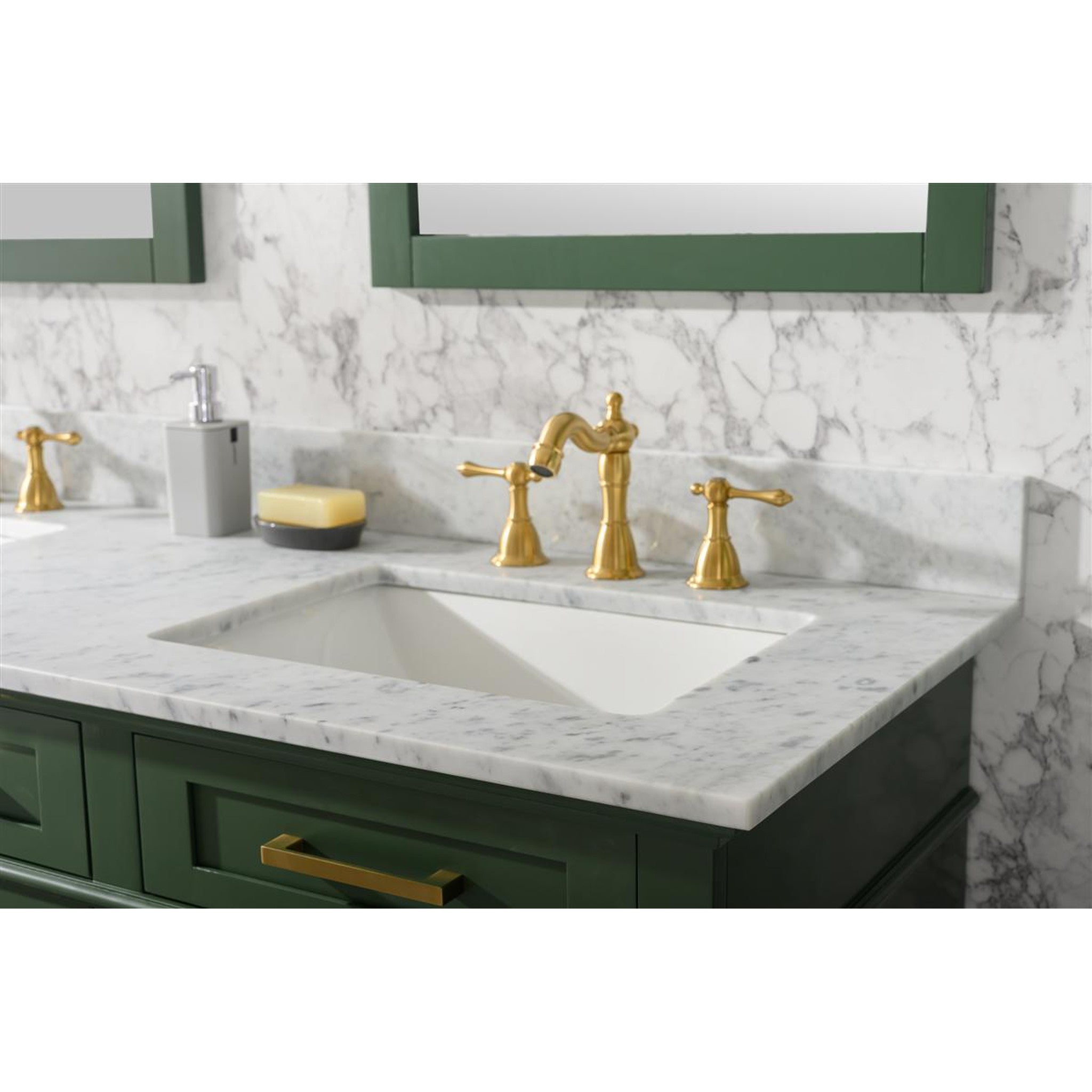 Legion Furniture 60" Vogue Green Finish Double Sink Vanity Cabinet With Carrara White Top