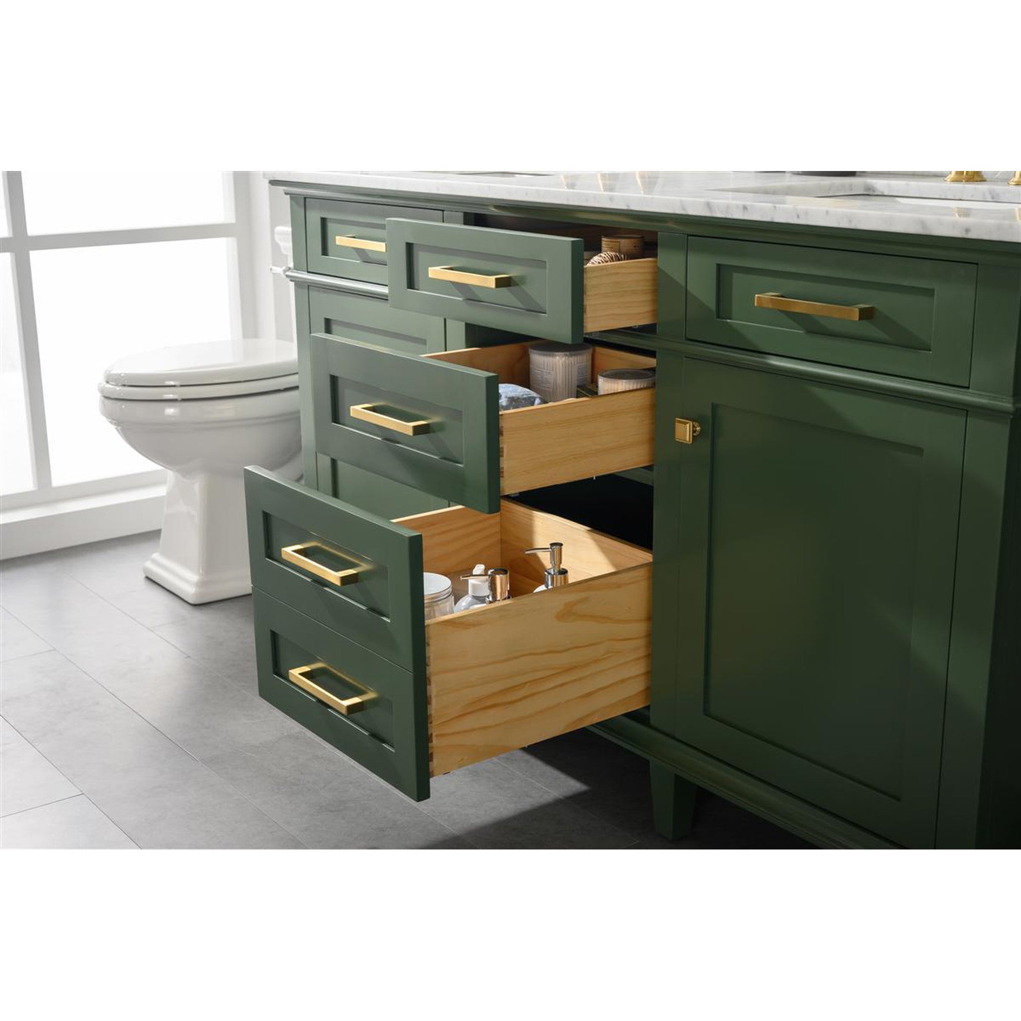 Legion Furniture 60" Vogue Green Finish Double Sink Vanity Cabinet With Carrara White Top