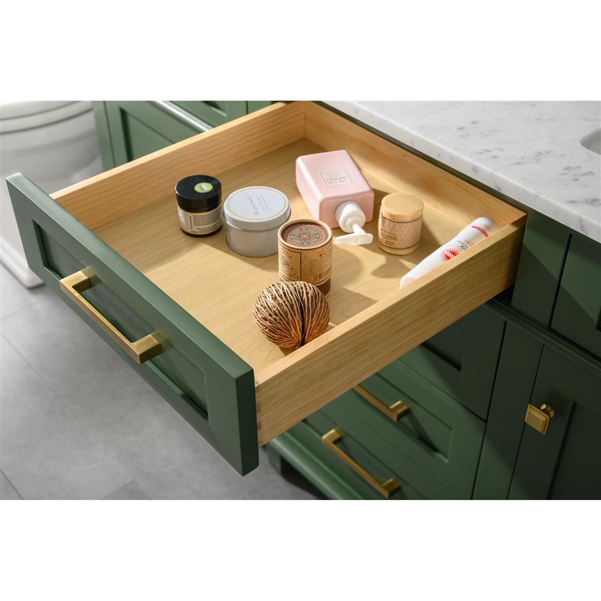 Legion Furniture 60" Vogue Green Finish Double Sink Vanity Cabinet With Carrara White Top