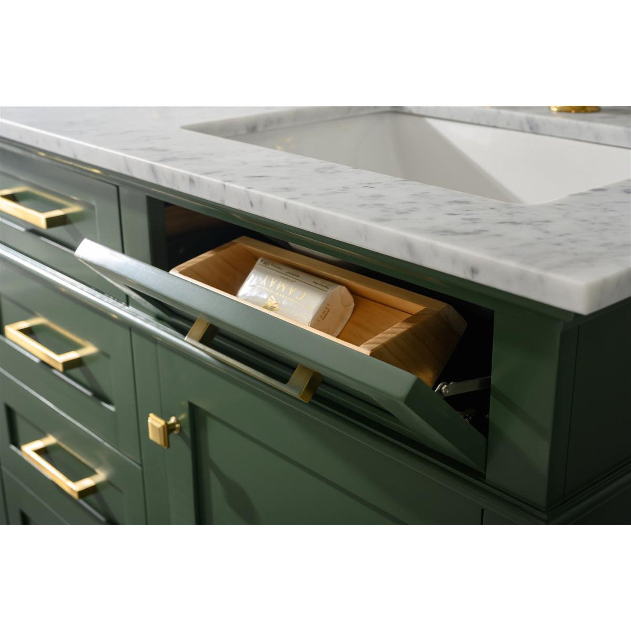 Legion Furniture 60" Vogue Green Finish Double Sink Vanity Cabinet With Carrara White Top