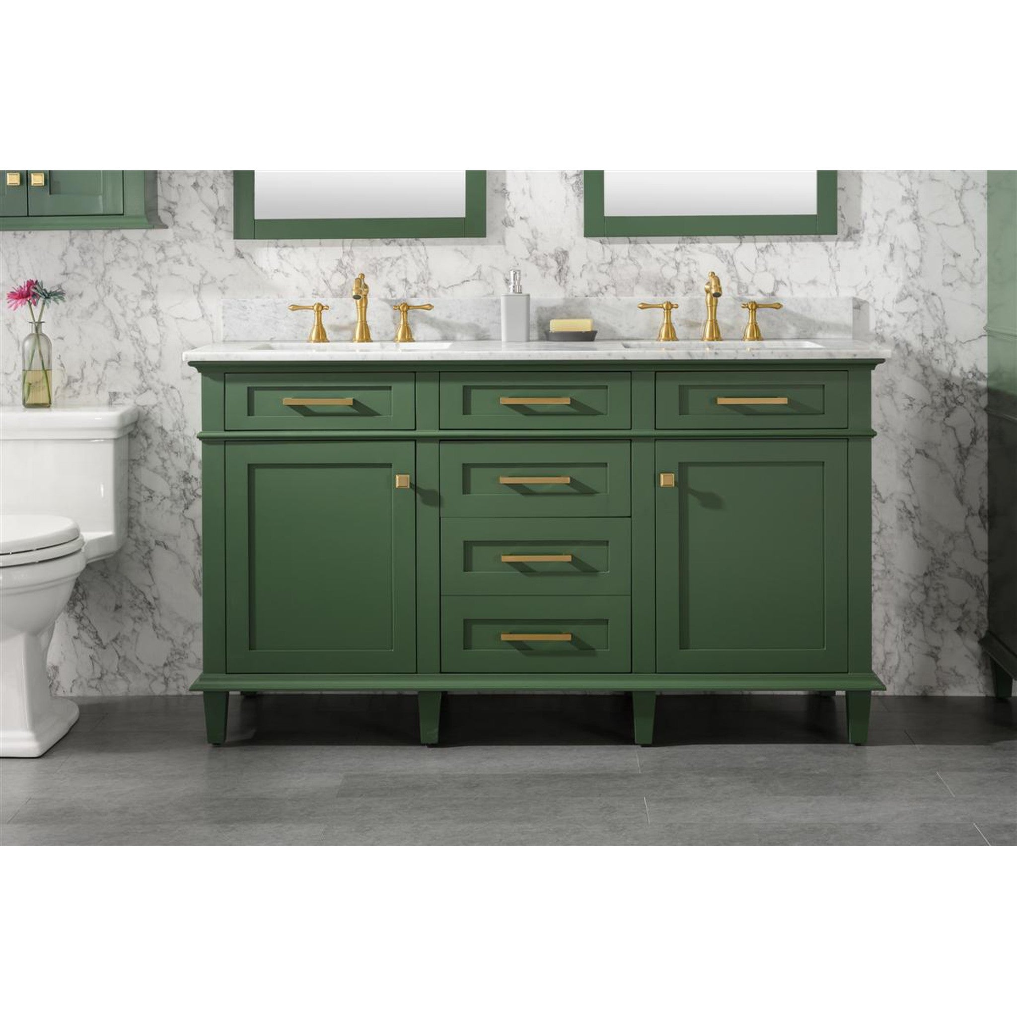 Legion Furniture 60" Vogue Green Finish Double Sink Vanity Cabinet With Carrara White Top