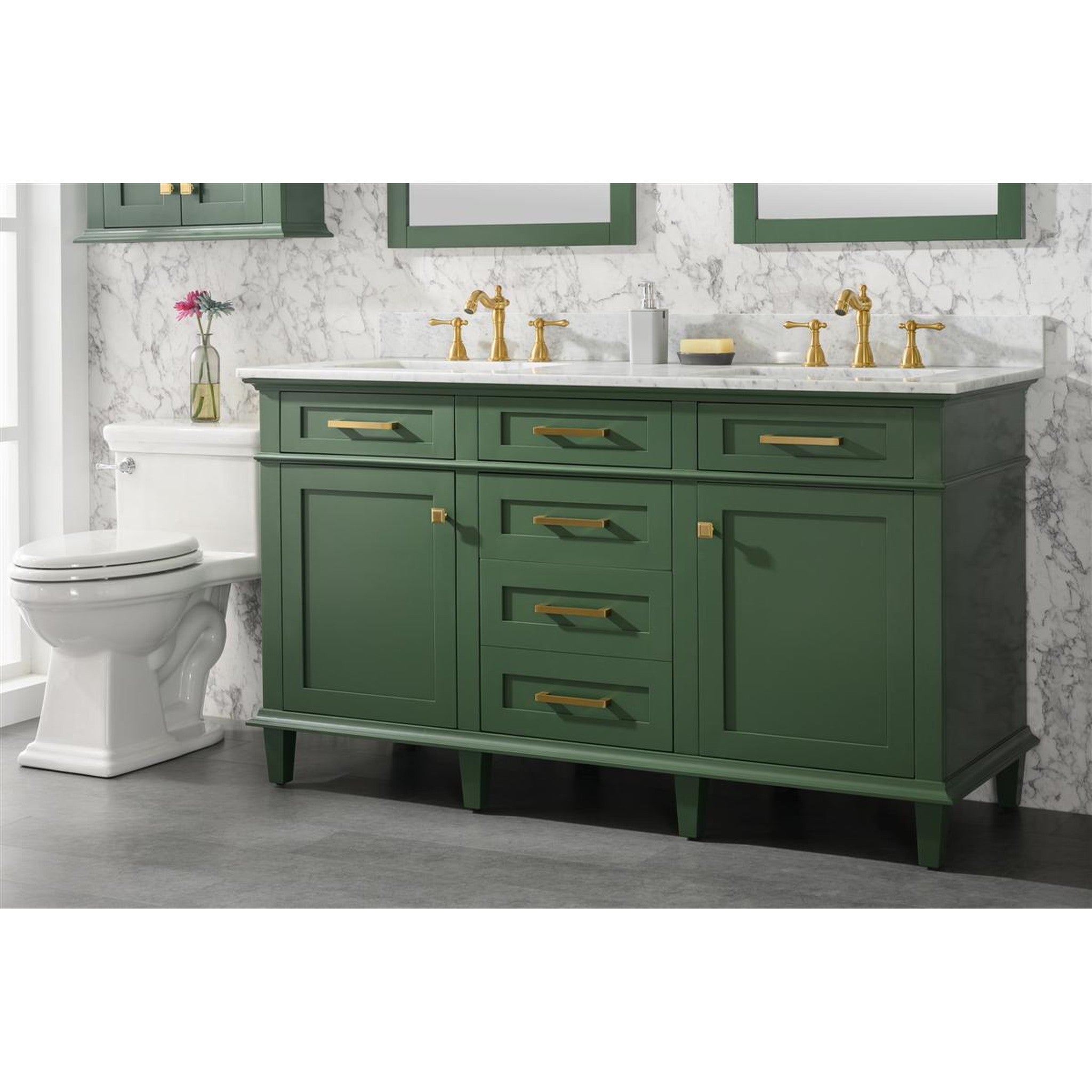 Legion Furniture 60" Vogue Green Finish Double Sink Vanity Cabinet With Carrara White Top