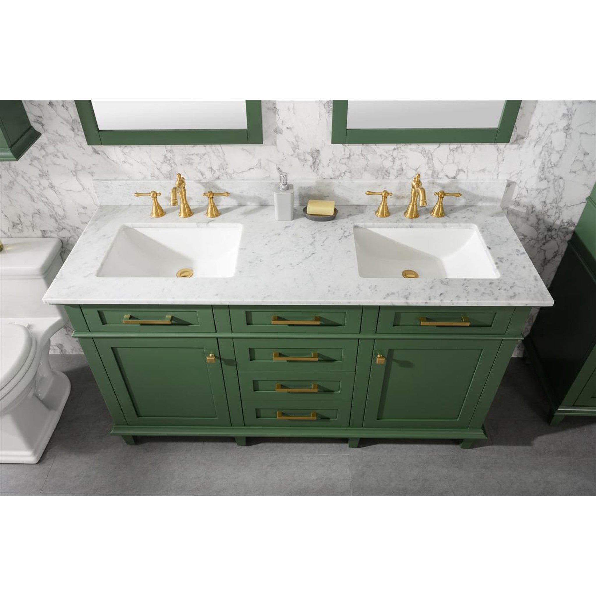 Legion Furniture 60" Vogue Green Finish Double Sink Vanity Cabinet With Carrara White Top