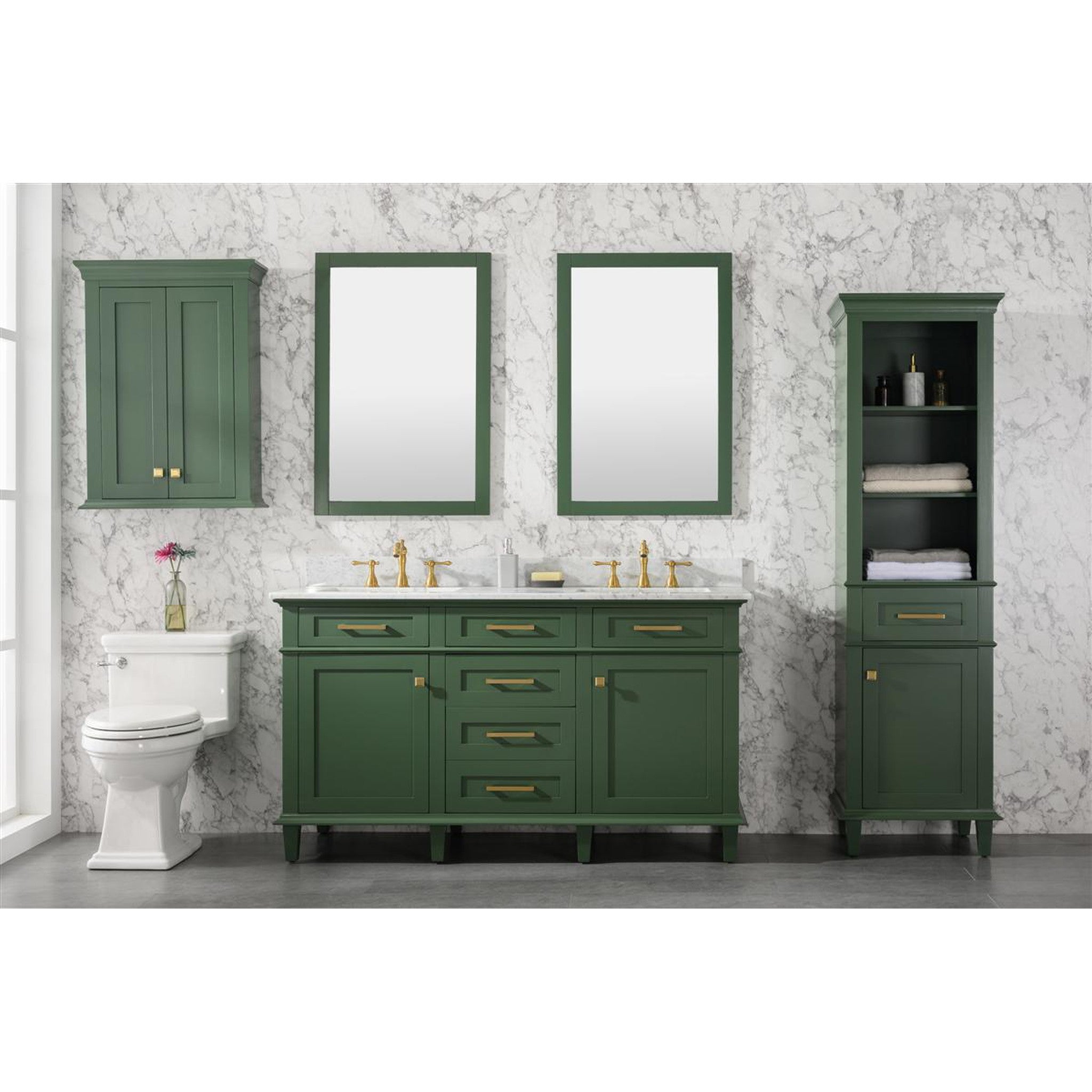 Legion Furniture 60" Vogue Green Finish Double Sink Vanity Cabinet With Carrara White Top